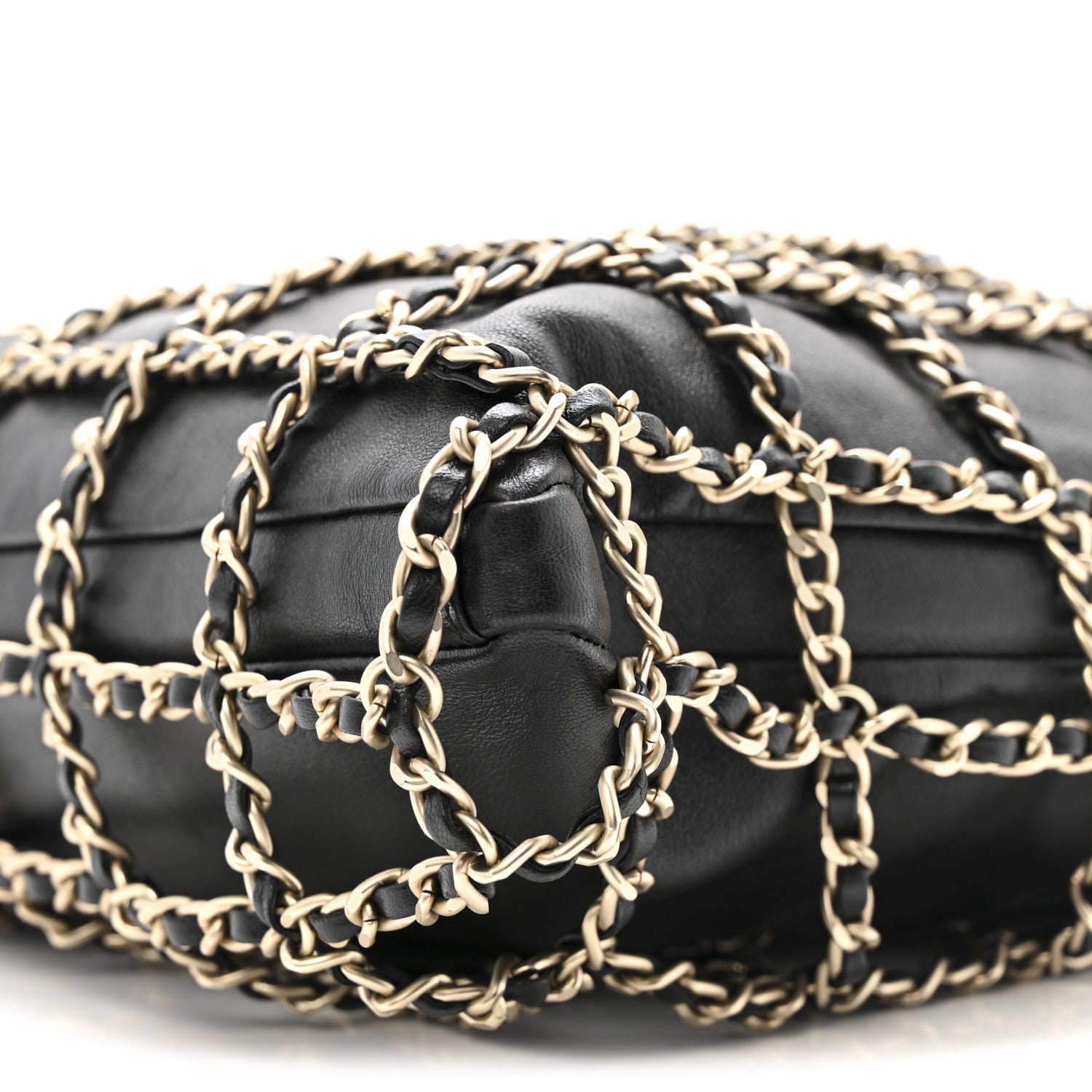 Lambskin Large Shopping Chain Tote Black