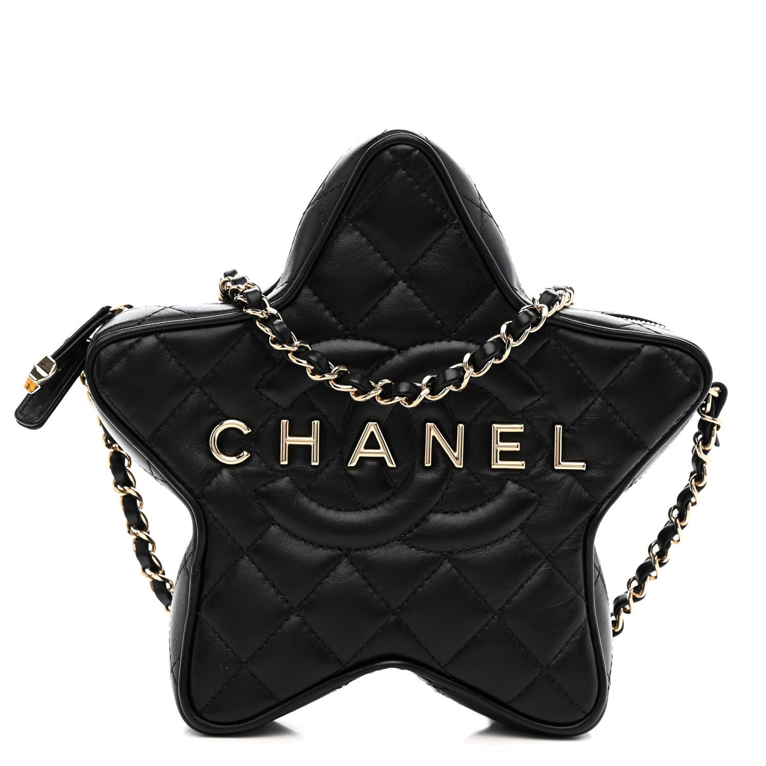 Lambskin Quilted Walk of Fame Star Bag Black
