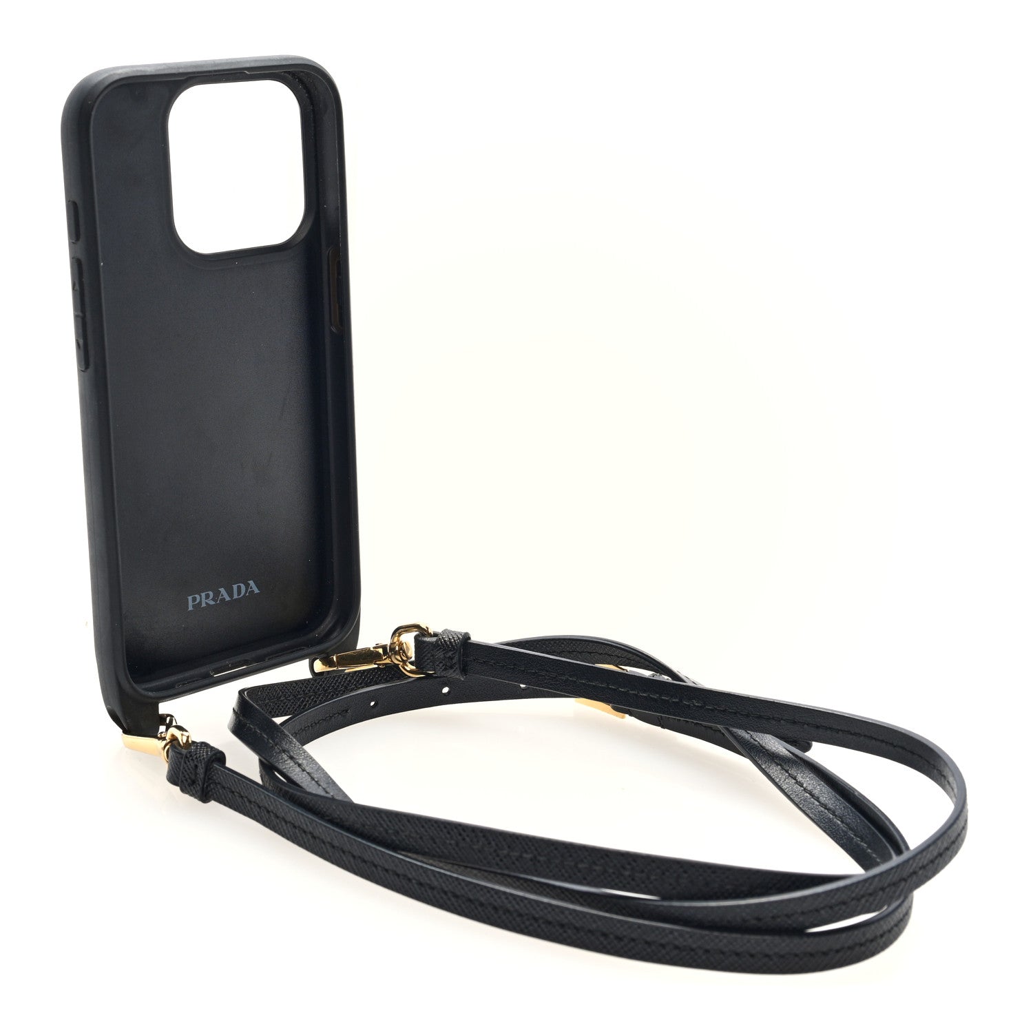 Saffiano iPhone 15 Pro Case With Strap Black