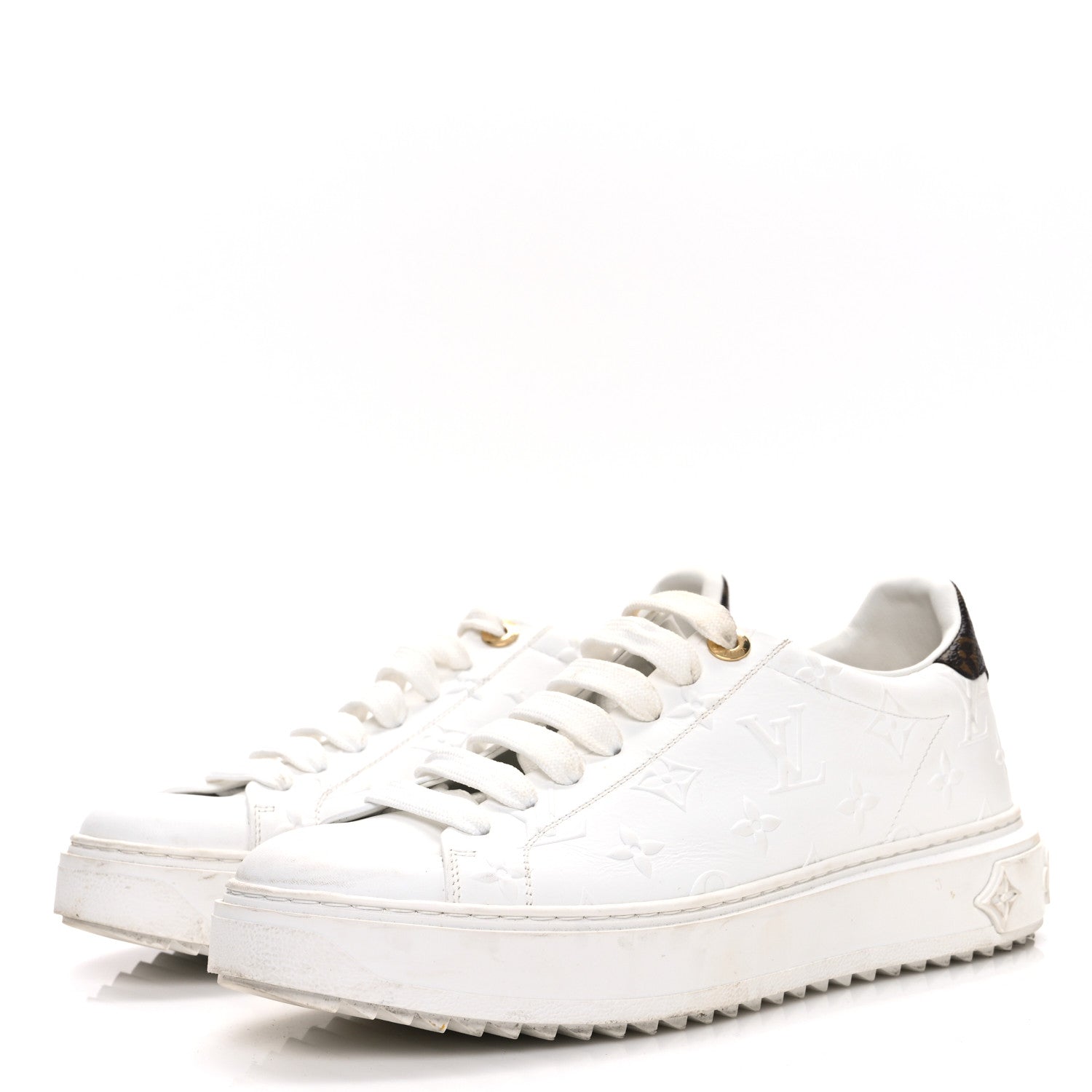 Lambskin Embossed Monogram Time Out Sneakers 39 White