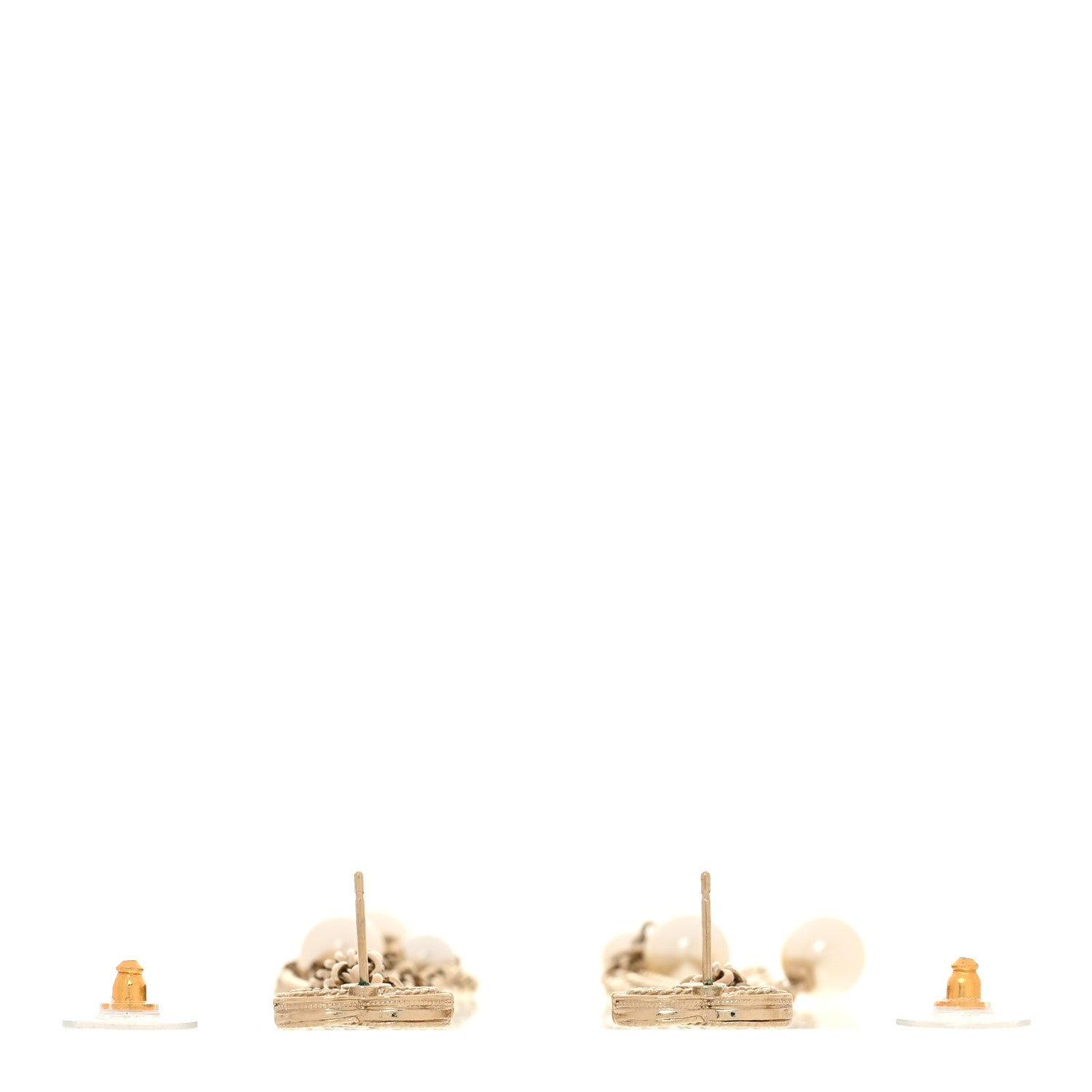 Pearl Chain CC Dangle Earrings Gold