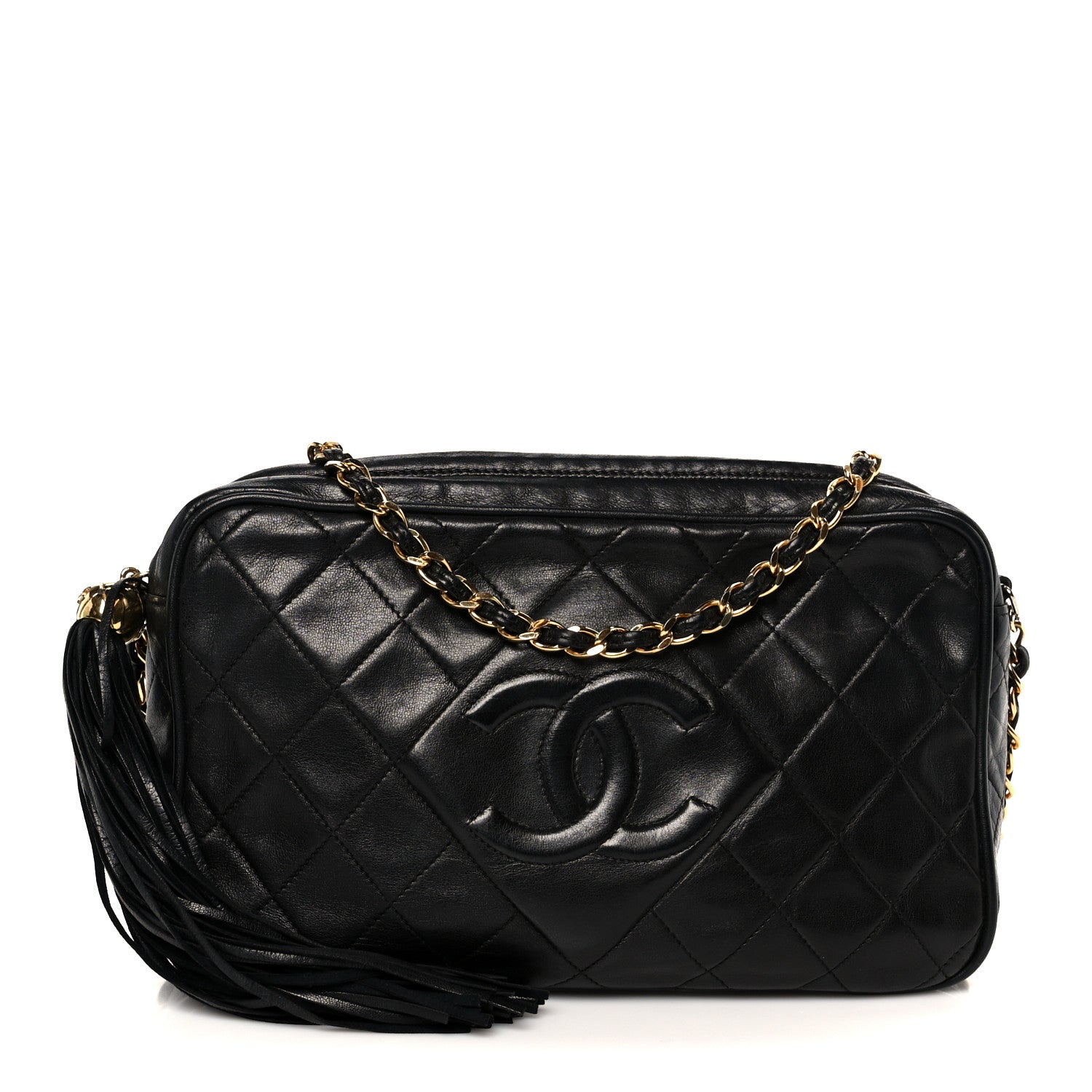 Lambskin Quilted Small Diamond CC Camera Case Black