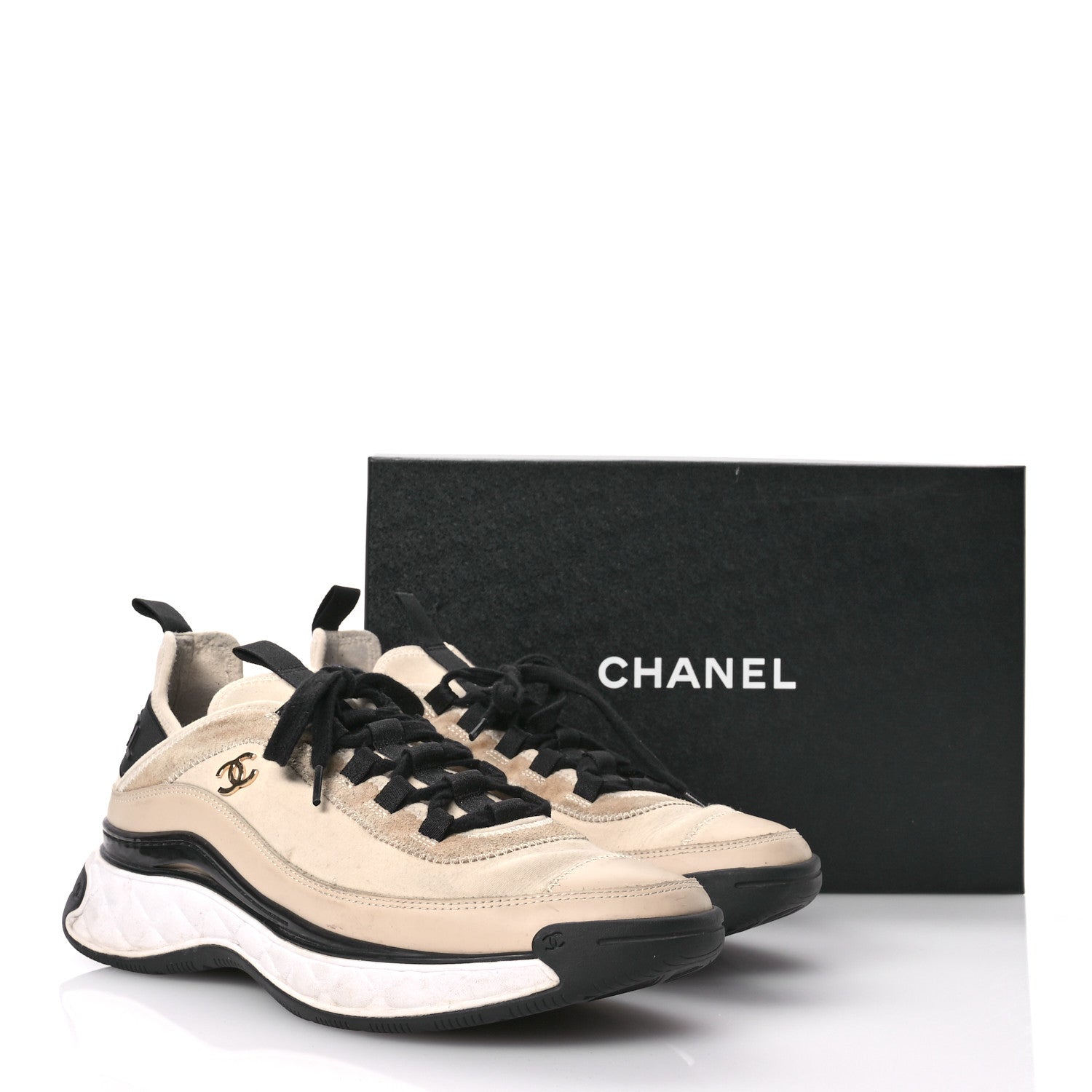 Velvet Calfskin Mixed Fibers CC Sneakers 40.5 Beige