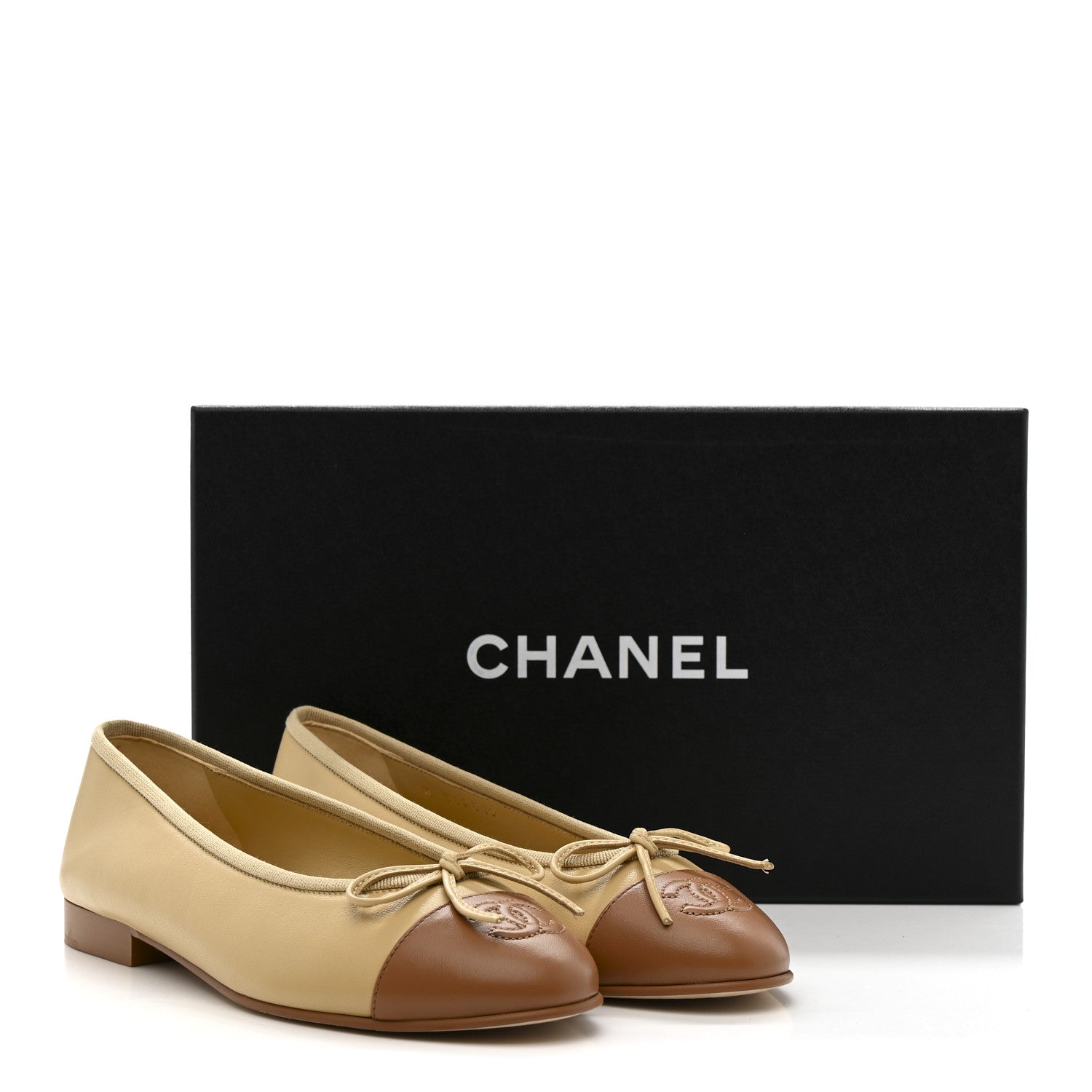Lambskin Cap Toe CC Ballerina Flats 35.5 Beige Light Beige