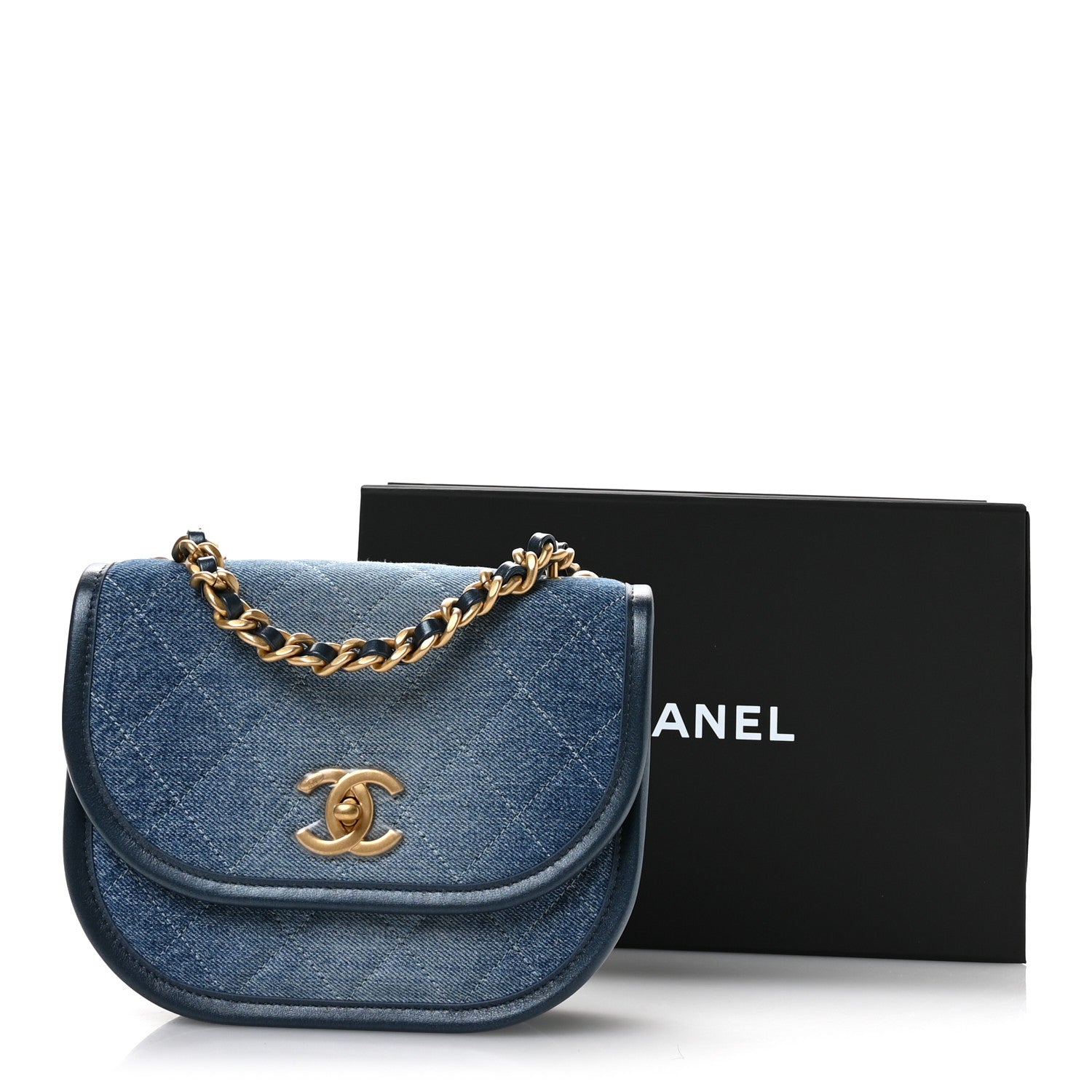 Washed Denim Quilted Small Messenger Flap Blue