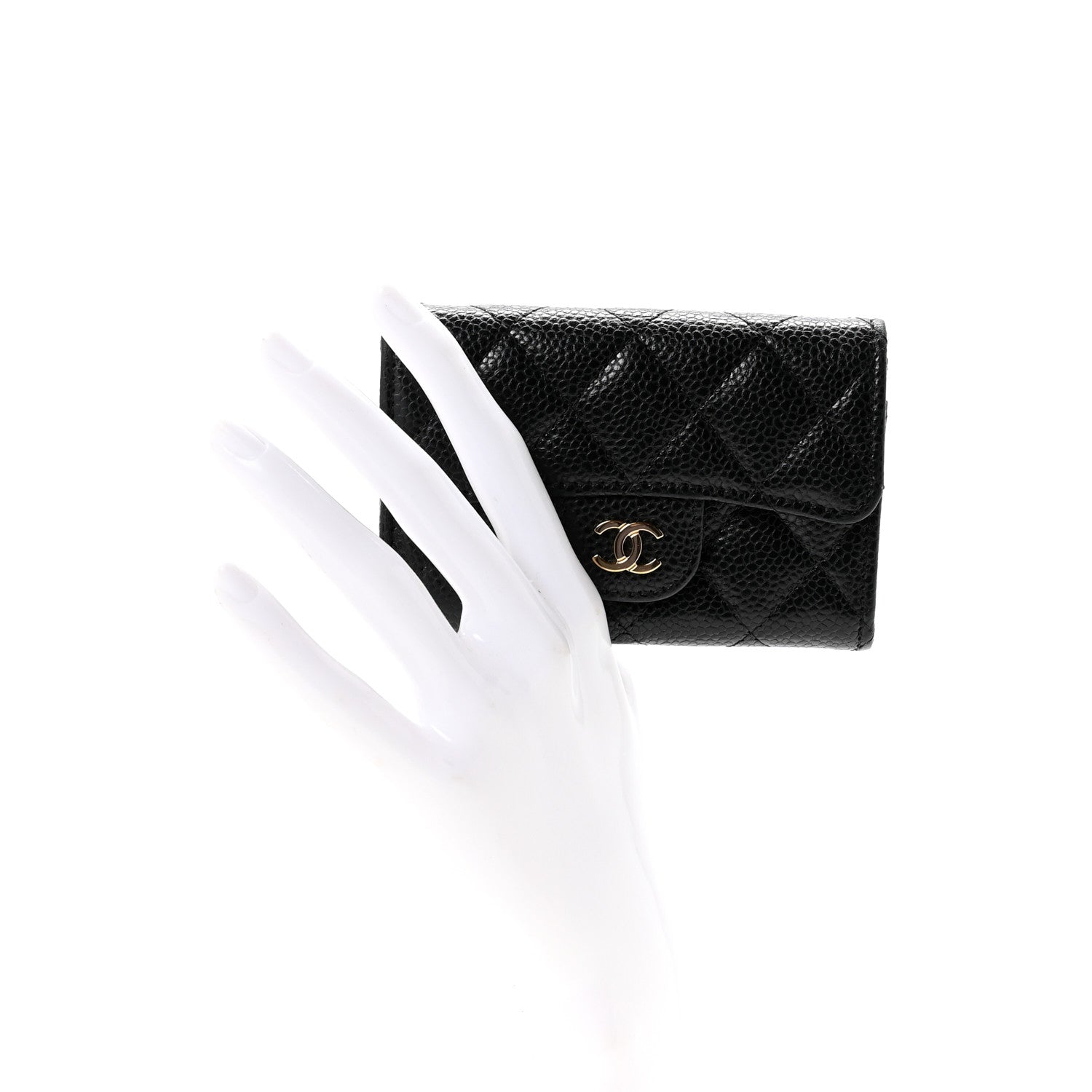 Caviar Quilted Flap Card Holder Wallet Black