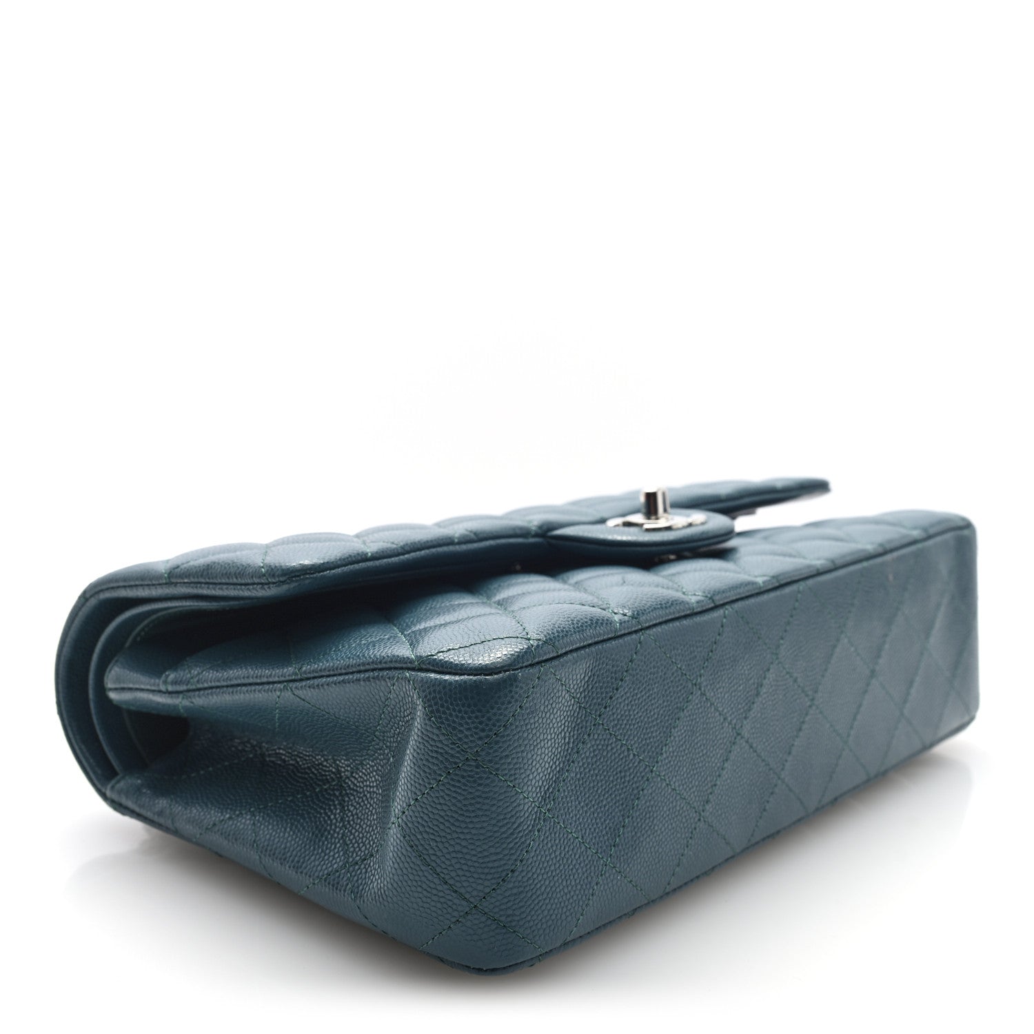 Caviar Quilted Medium Double Flap Dark Green