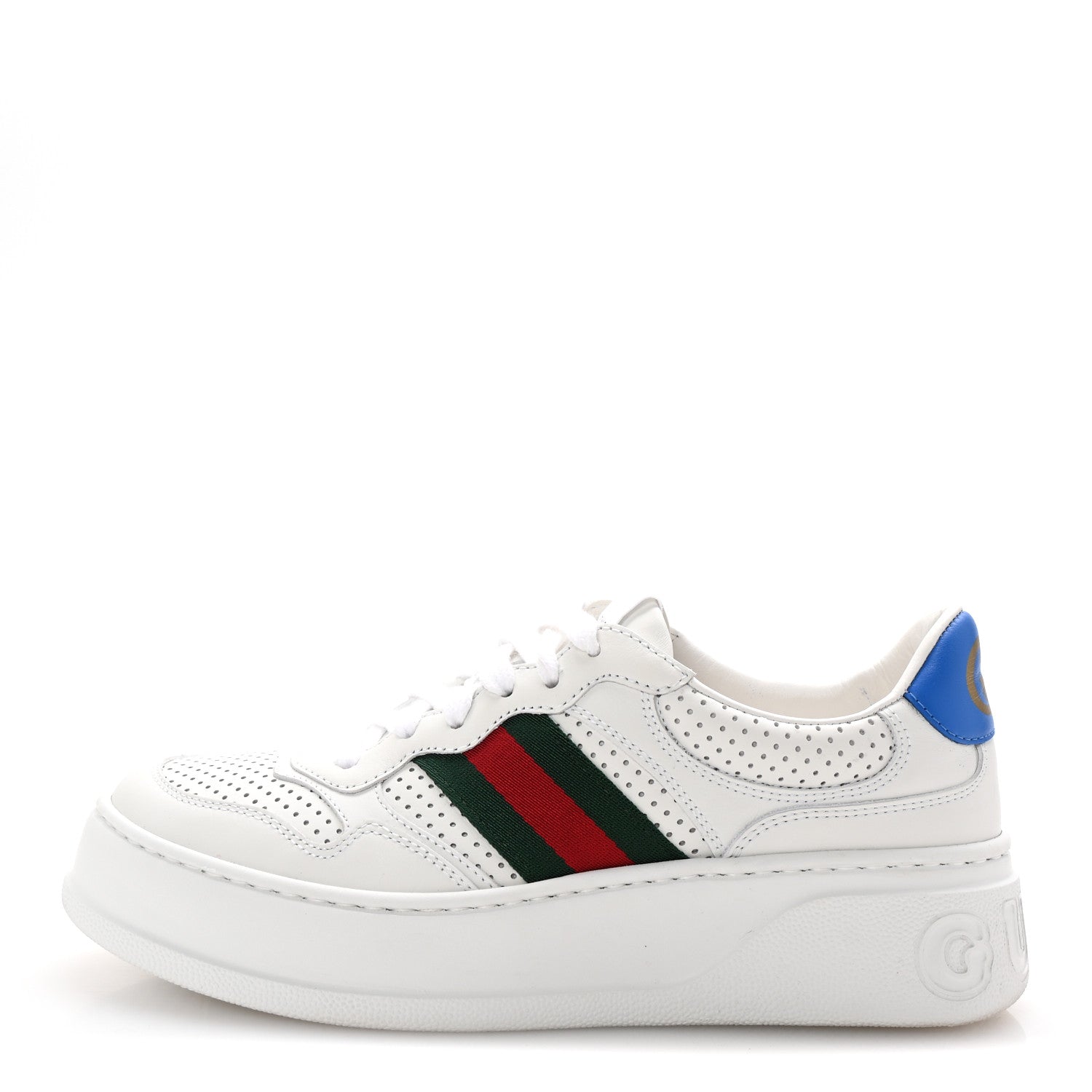 Calfskin Web Perforated Womens Platform 55mm Sneakers 38.5 White Bright Splash