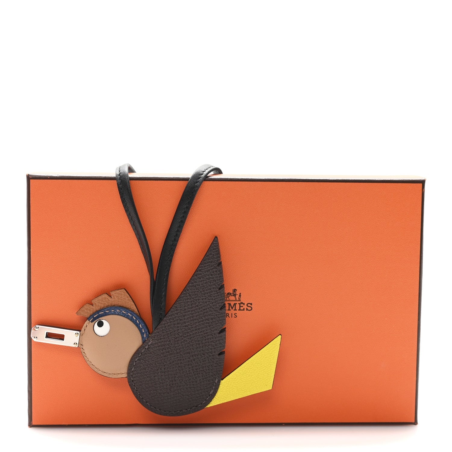 Epsom Swift Chevre Mysore Birdy Bag Charm Jaune Ambre Black Biscuit