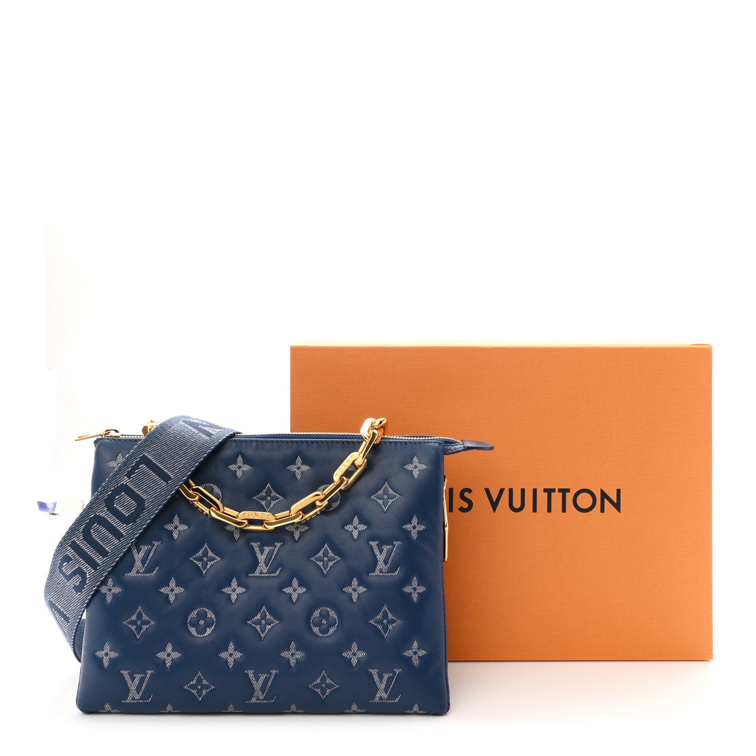 Lambskin Embossed Monogram Coussin PM Denim Blue