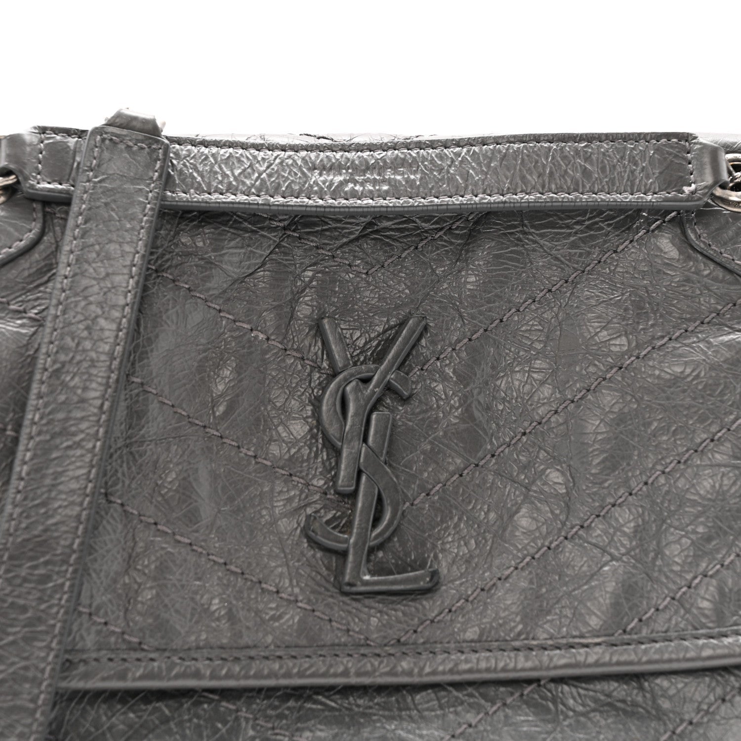 Crinkled Calfskin Matelasse Monogram Baby Niki Chain Satchel Storm