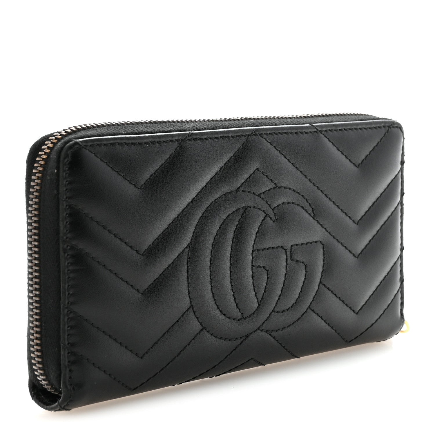 Calfskin Matelasse GG Marmont Zip Around Wallet Black