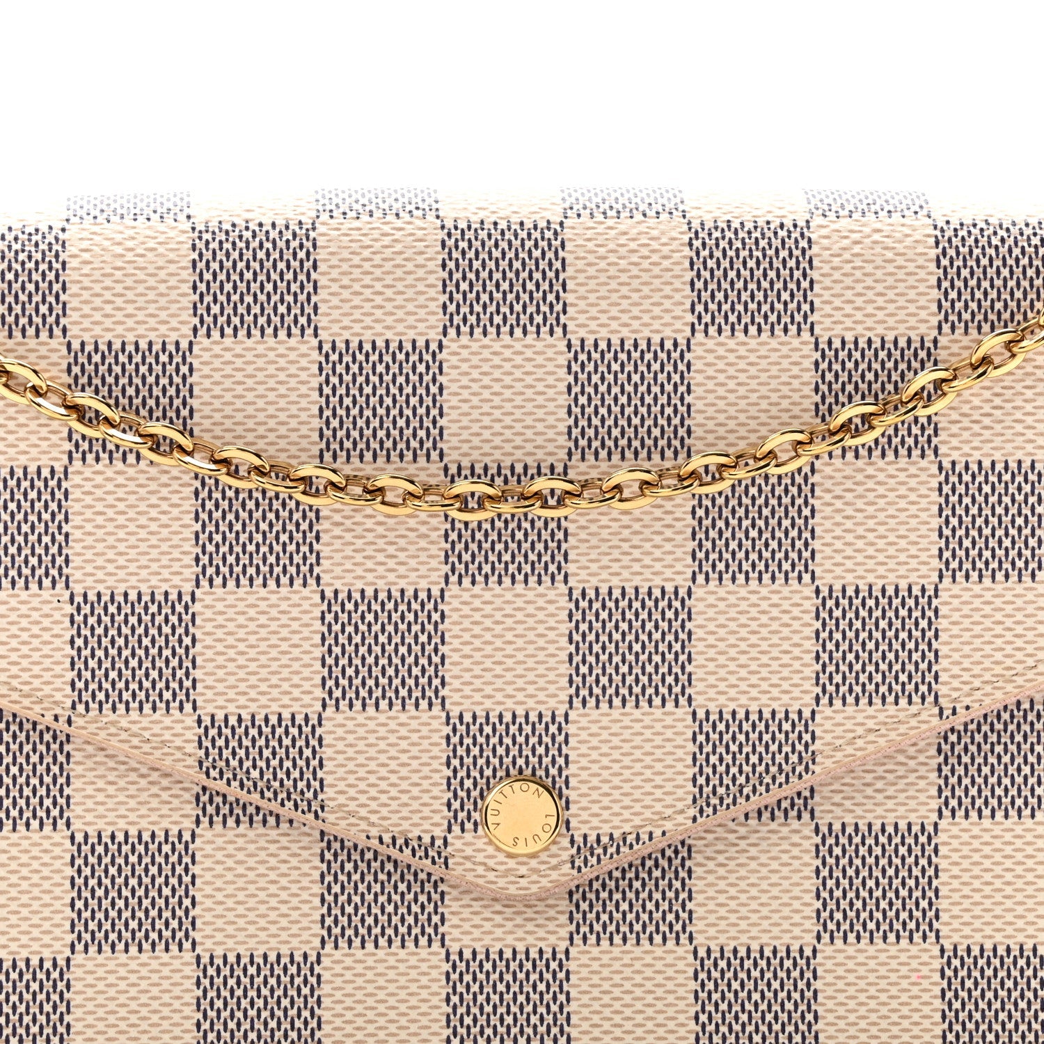 Damier Azur Pochette Felicie Chain Wallet Rose Ballerine