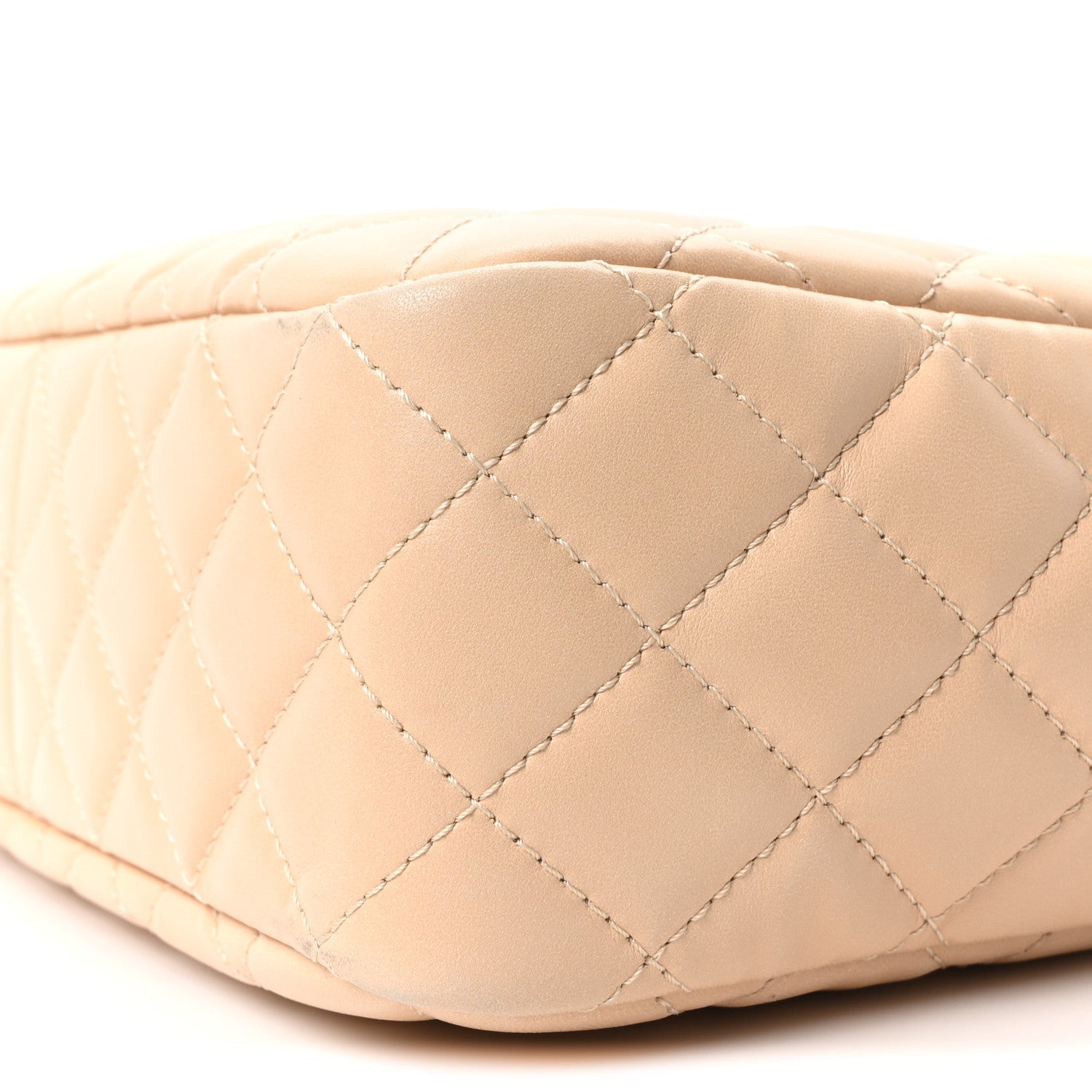 Shiny Lambskin Quilted Medium Camera Case Beige
