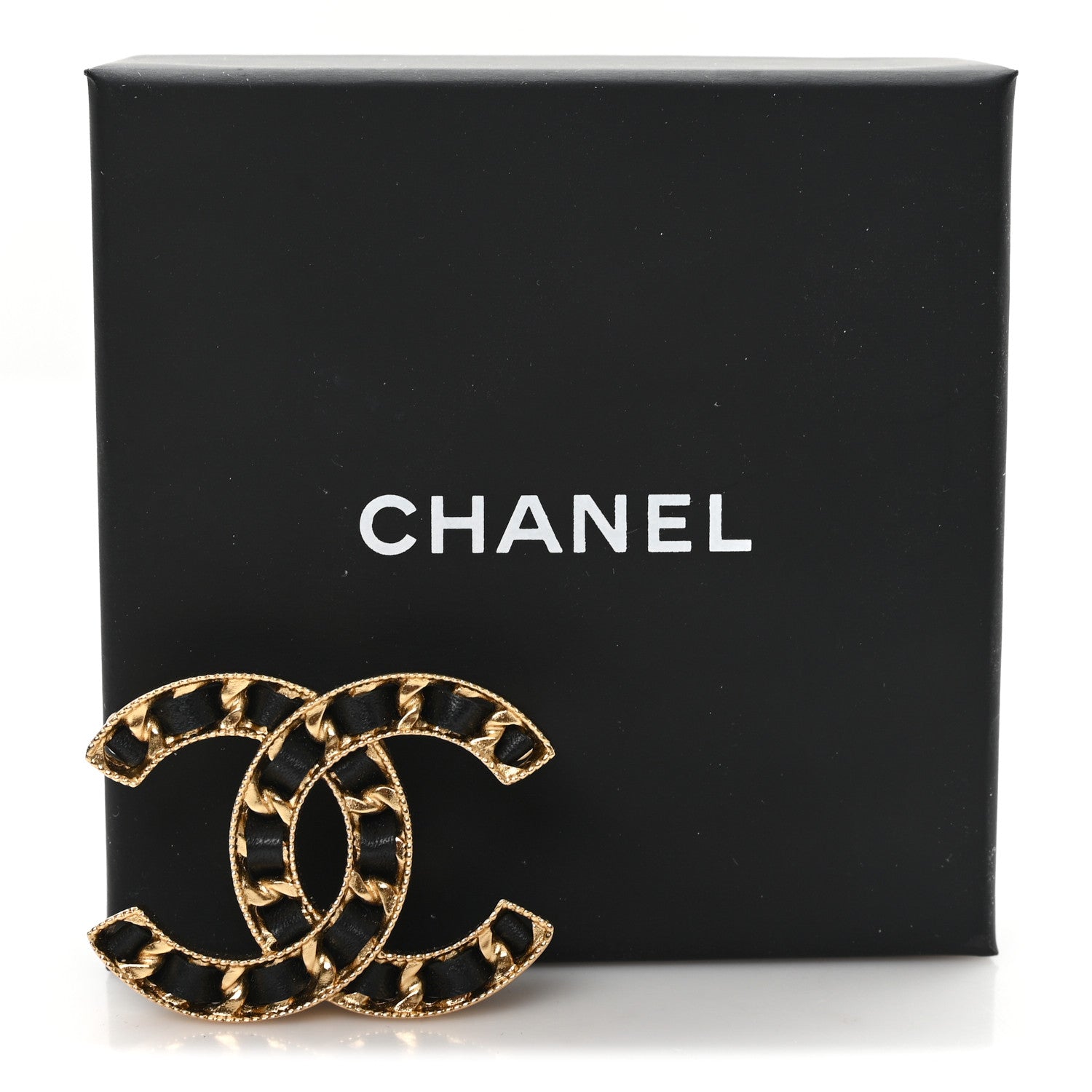 Lambskin Chain CC Brooch Black Gold