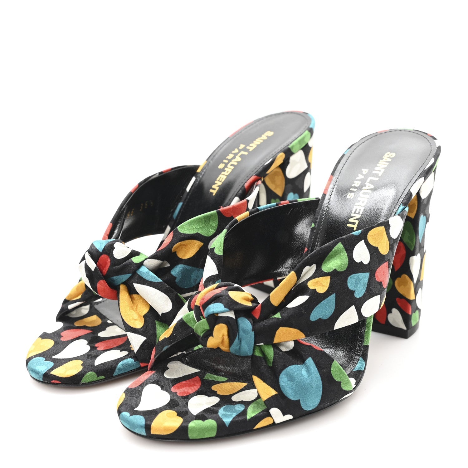 Satin Heart Bianca Knotted Mule Sandals 36.5 Black Multicolor