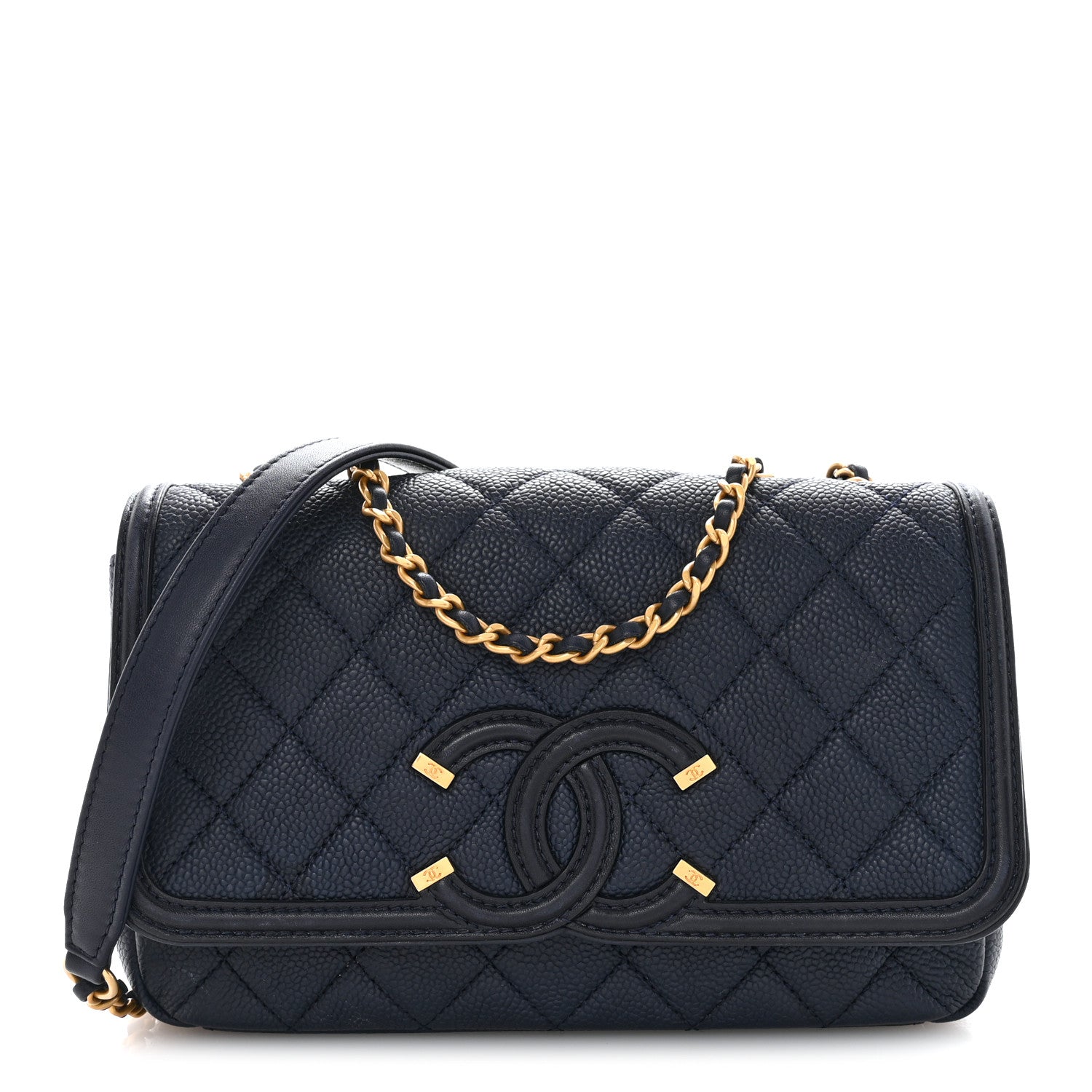 Caviar Quilted Small CC Filigree Flap Navy
