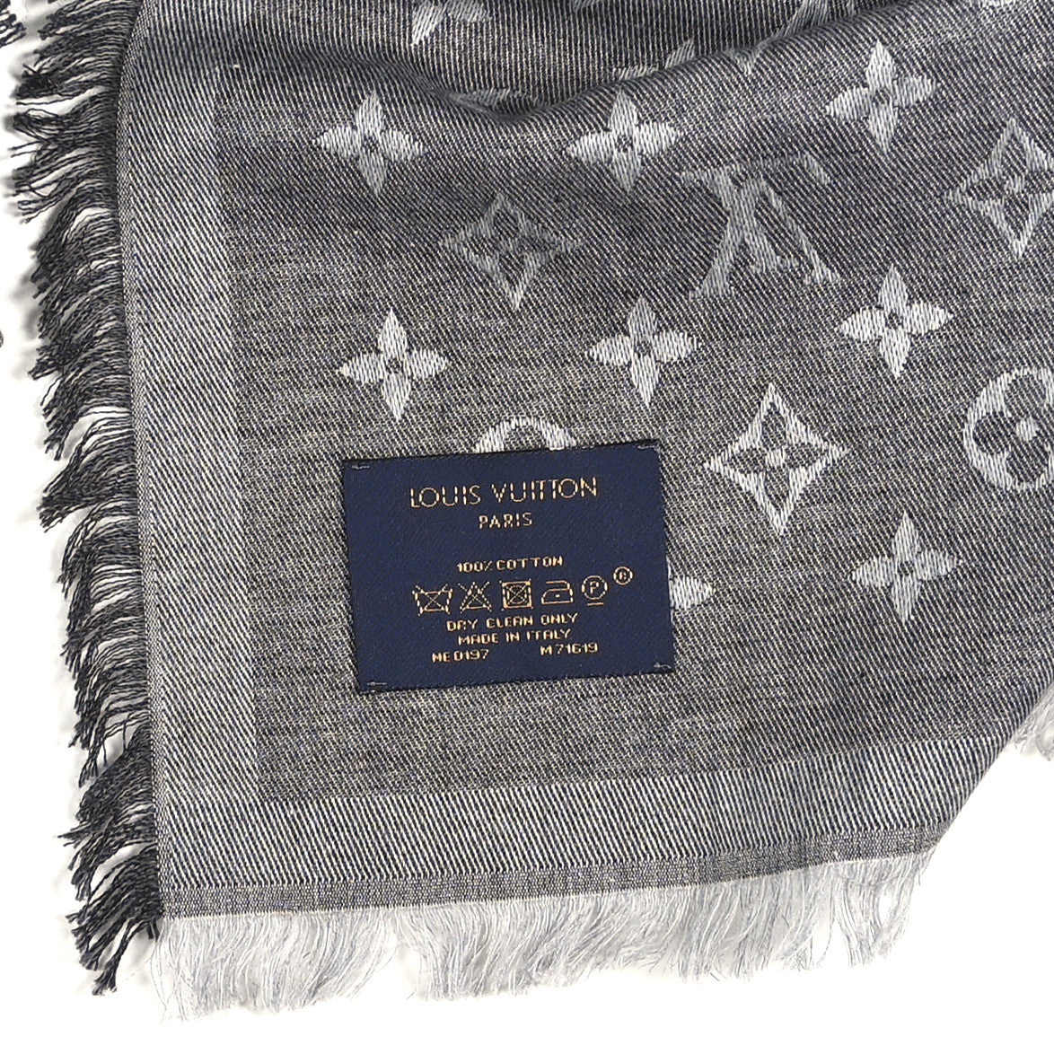 Silk Wool Monogram Denim Shawl Black