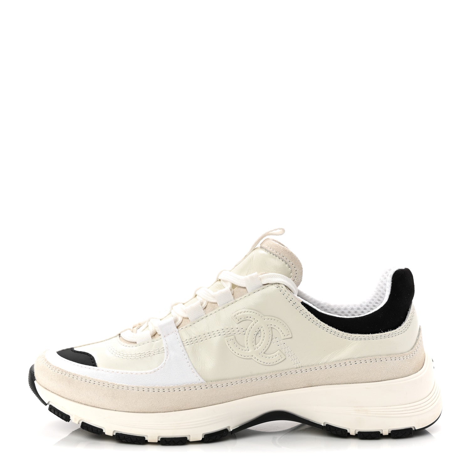 Suede Calfskin Womens CC Sneakers 36.5 White Black