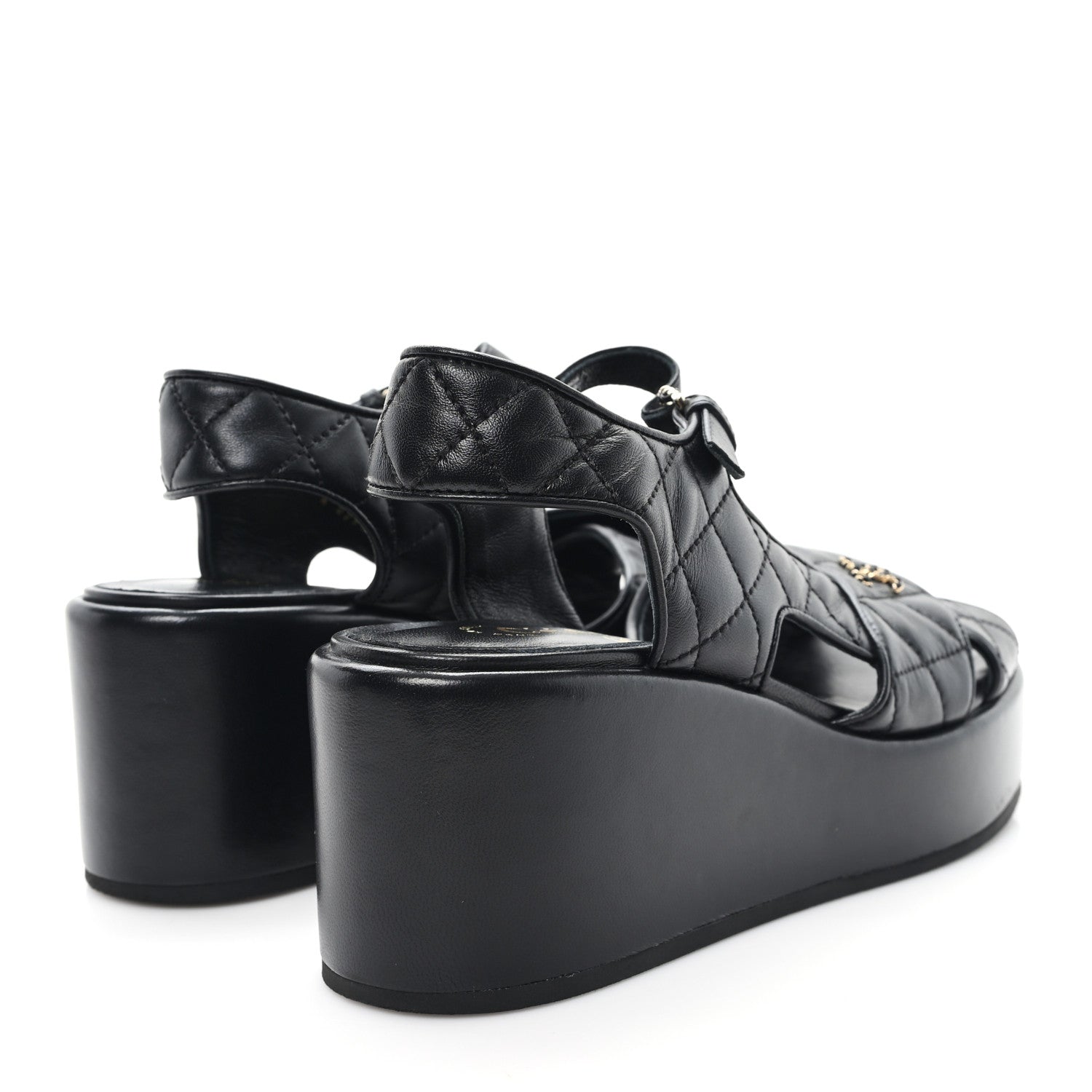 Lambskin Quilted CC Platform Sandals 37.5 Black