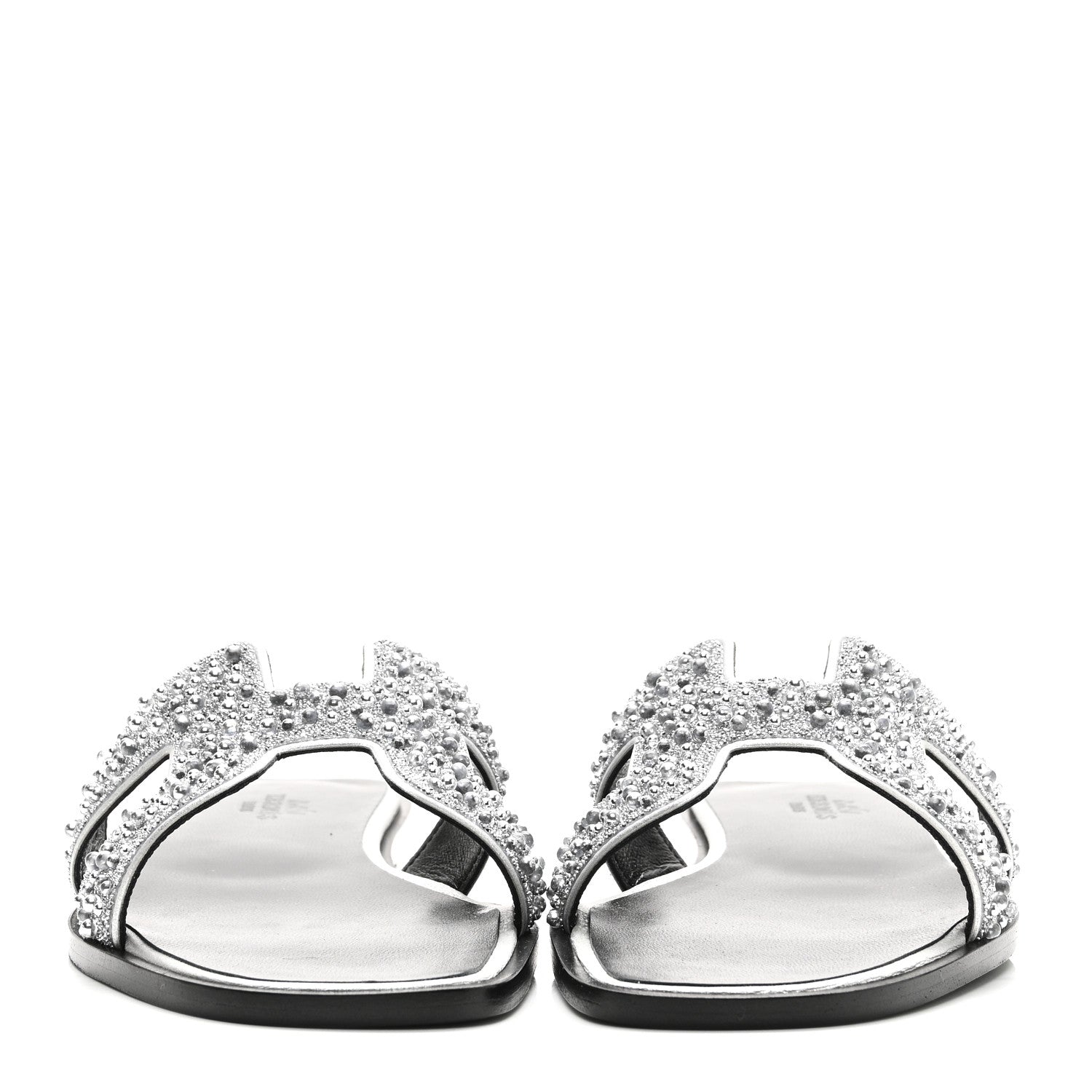 Velvet Goatskin Crystal Beads Oran Sandals 37 Gris Argente