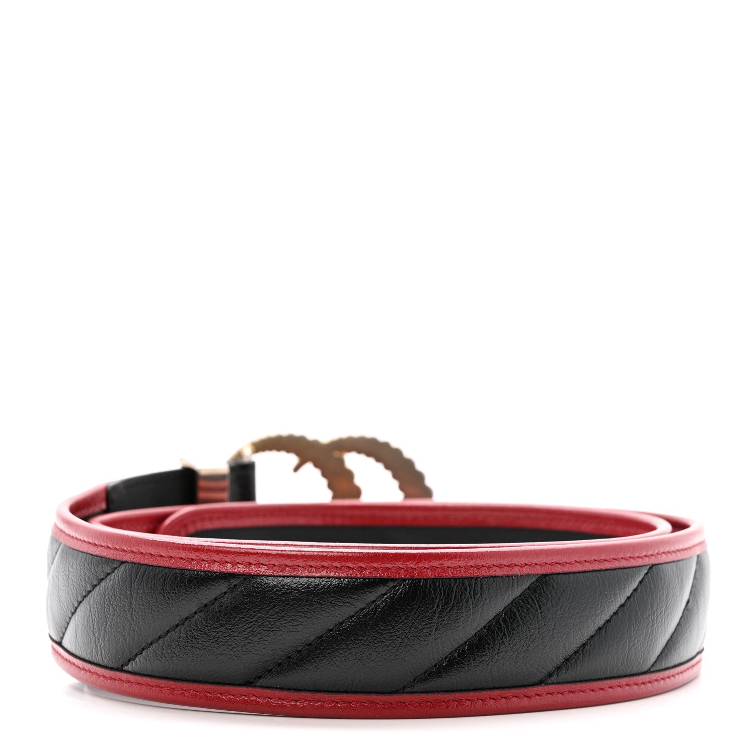 Azalea Calfskin Matelasse Diagonal Torchon Double G 40mm Belt 95 38 Black Romantic Cherry