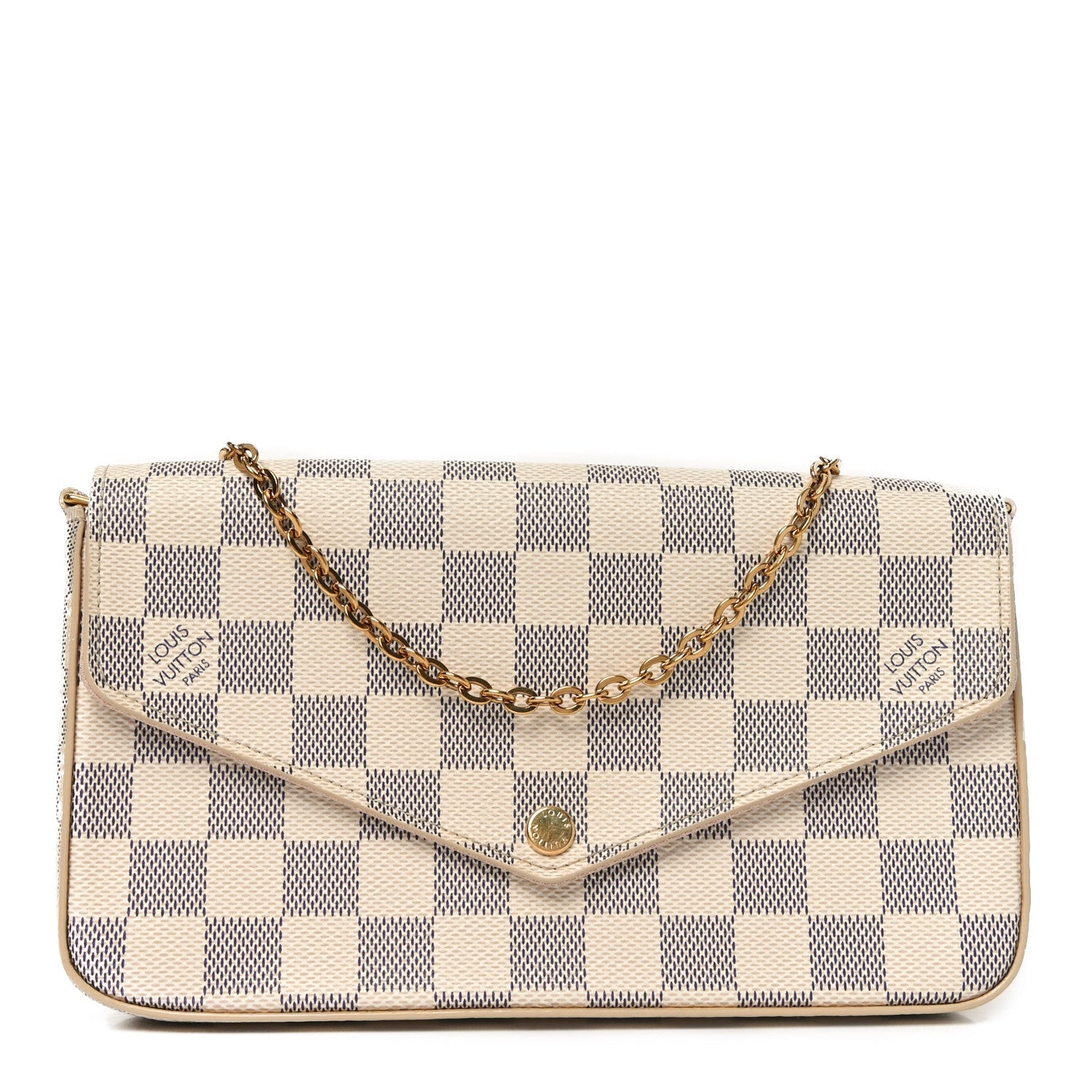 Damier Azur Pochette Felicie Chain Wallet Rose Ballerine
