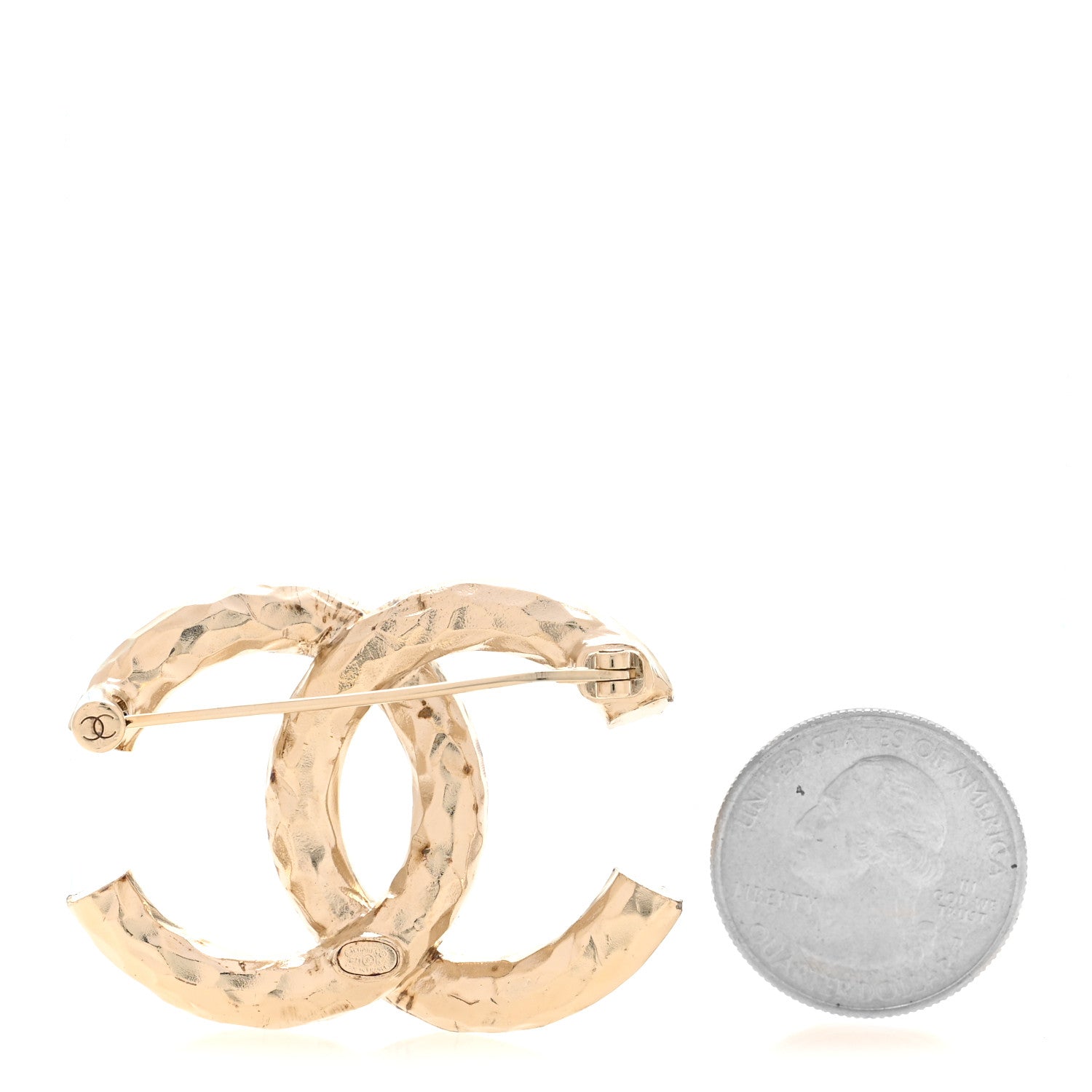 Textured Metal Crystal CC Brooch Light Gold