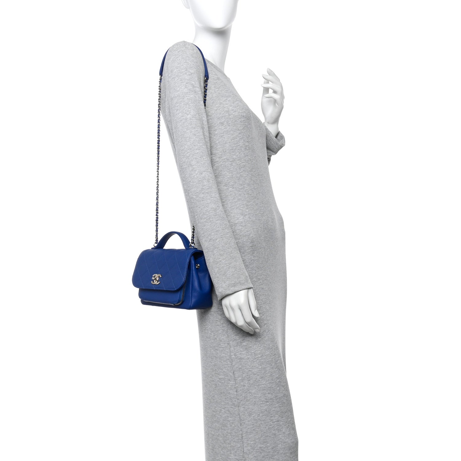 Caviar Quilted Small Business Affinity Flap Dark Blue