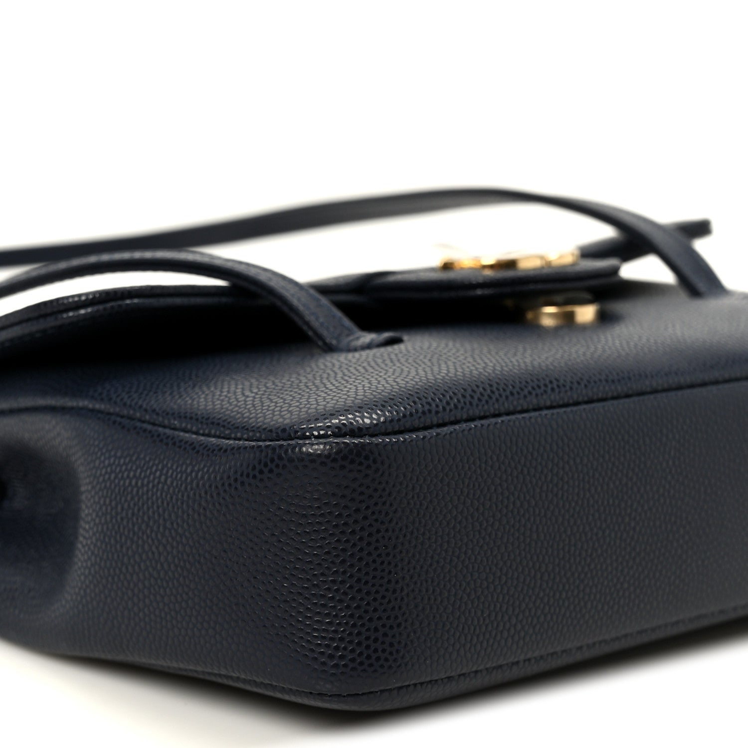 Shiny Caviar Mini Preppy Coco Shoulder Bag Dark Blue