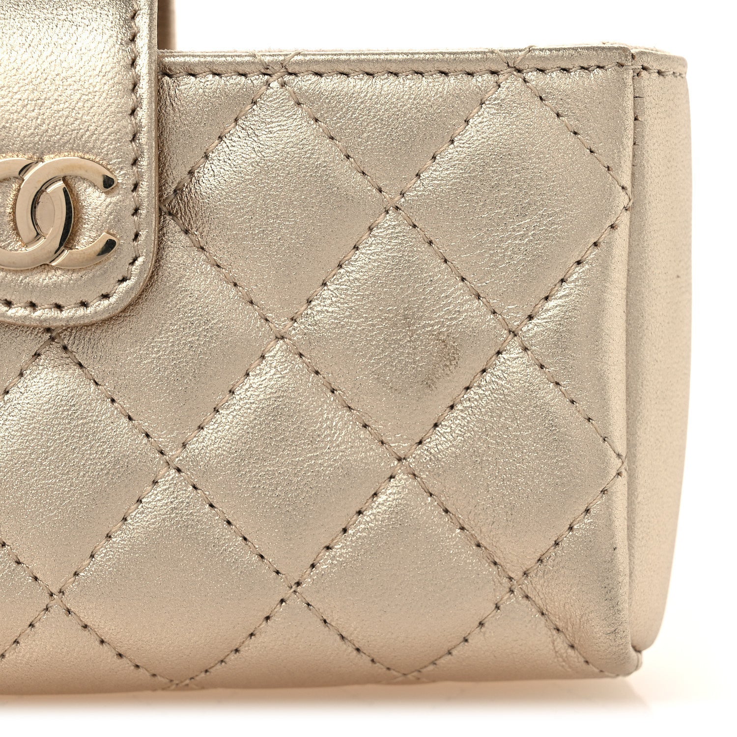 Metallic Lambskin Quilted Mini Phone Holder Clutch Light Gold