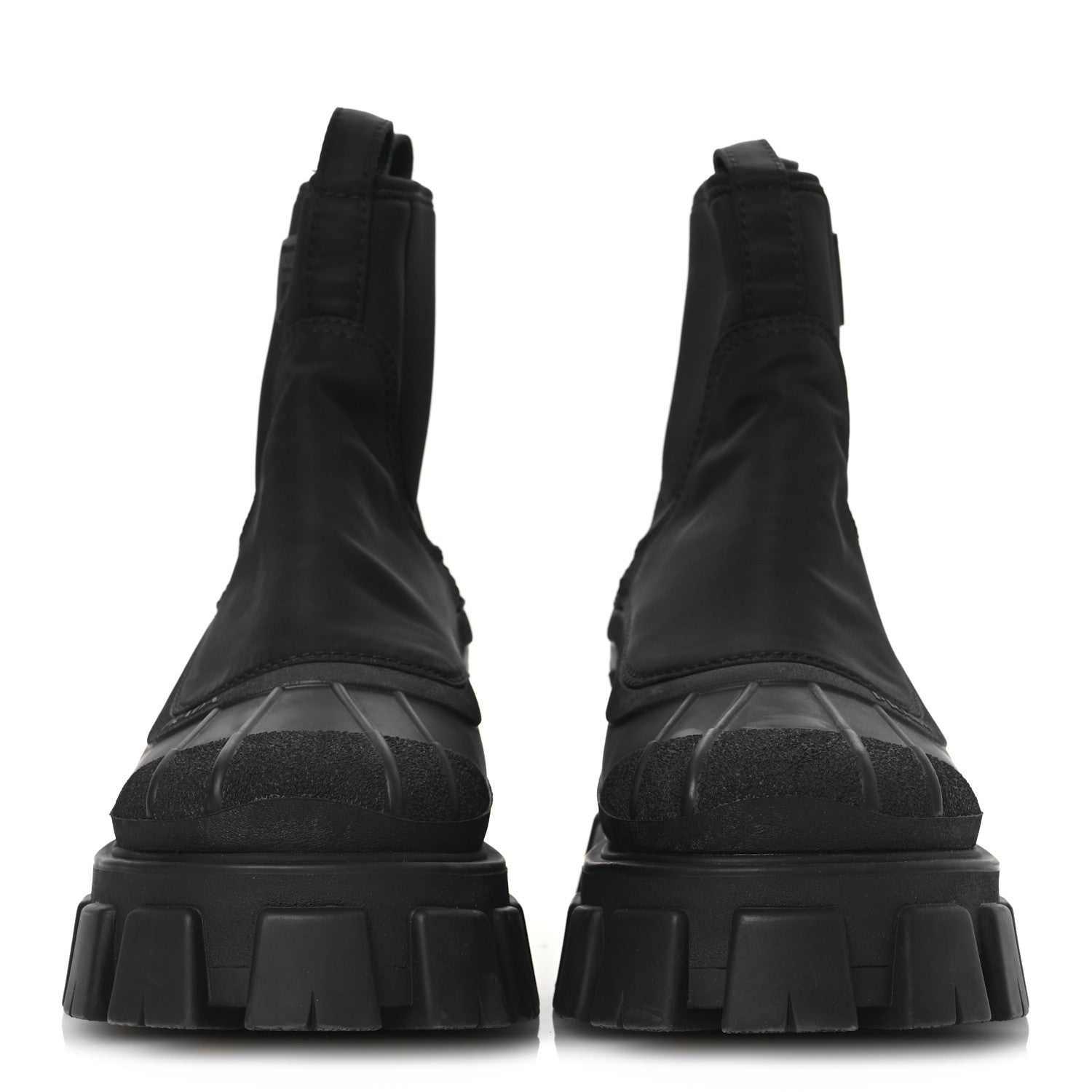 Re-Nylon Gabardine Rubber Triangle Logo Womens Monolith 55mm Ankle Boots 38 Black