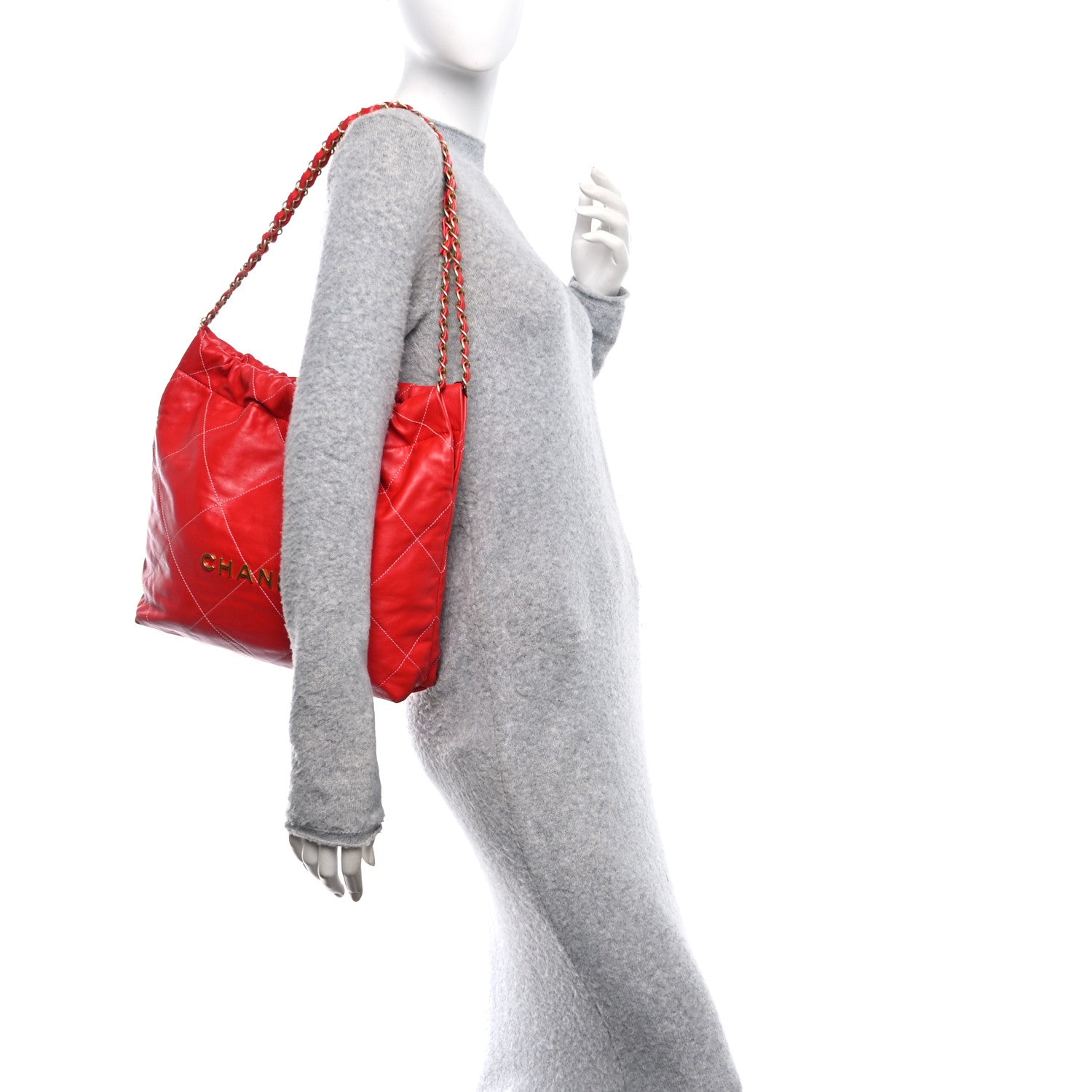 Shiny Calfskin Stitched Quilted Small Chanel 22 Red