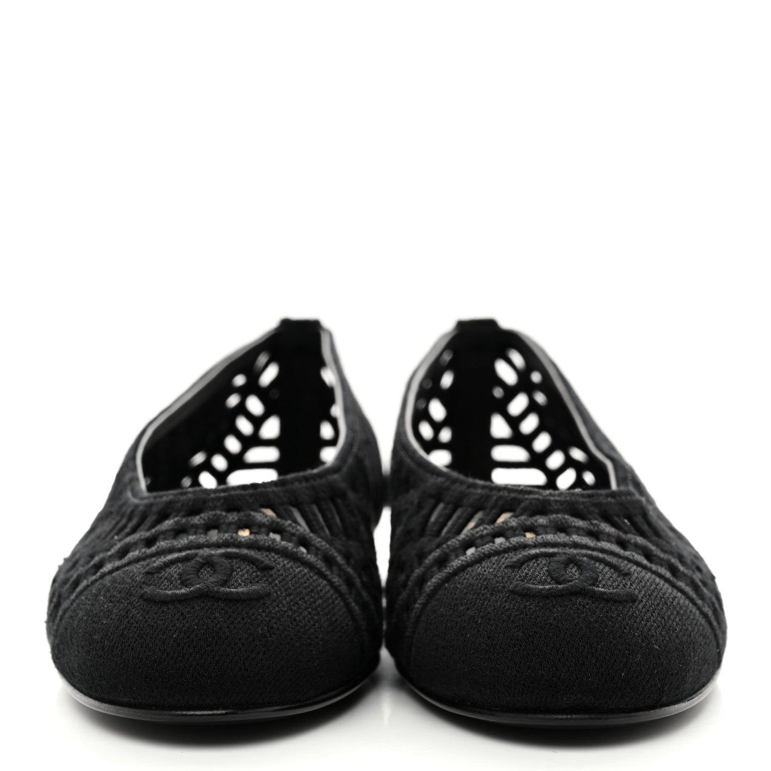 Cotton Embroidered Cap Toe Ballet Flats 38.5 Black