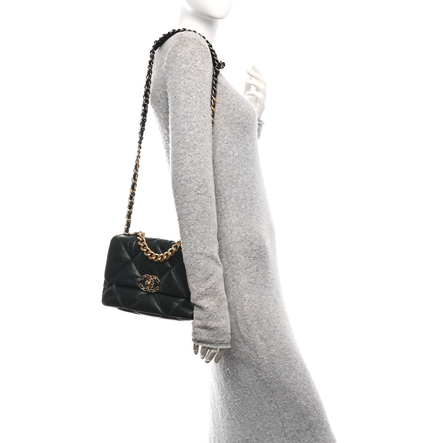 Shiny Goatskin Quilted Medium Chanel 19 Flap Black