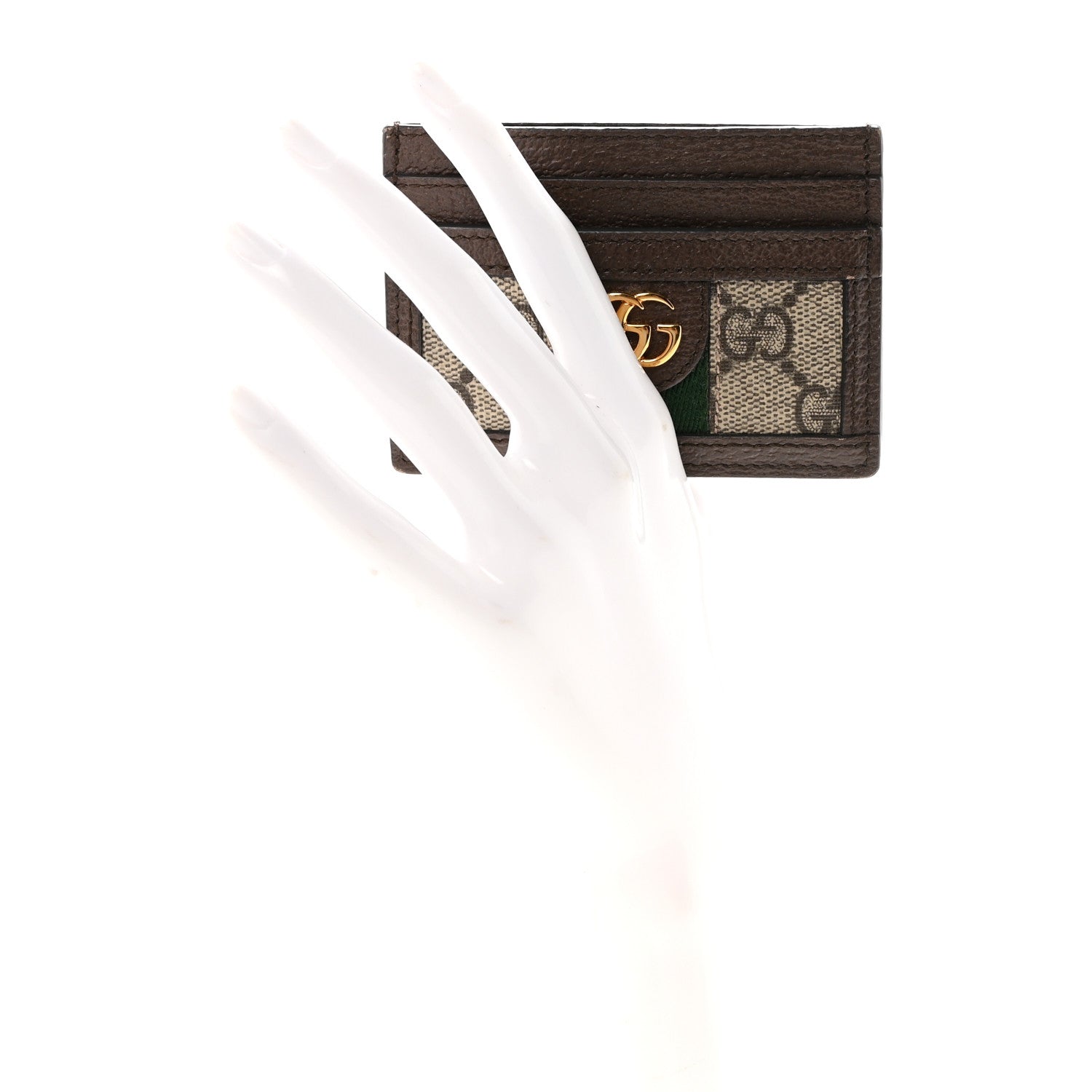GG Supreme Monogram Textured Dollar Calfskin Ophidia Card Holder Beige Ebony New Acero