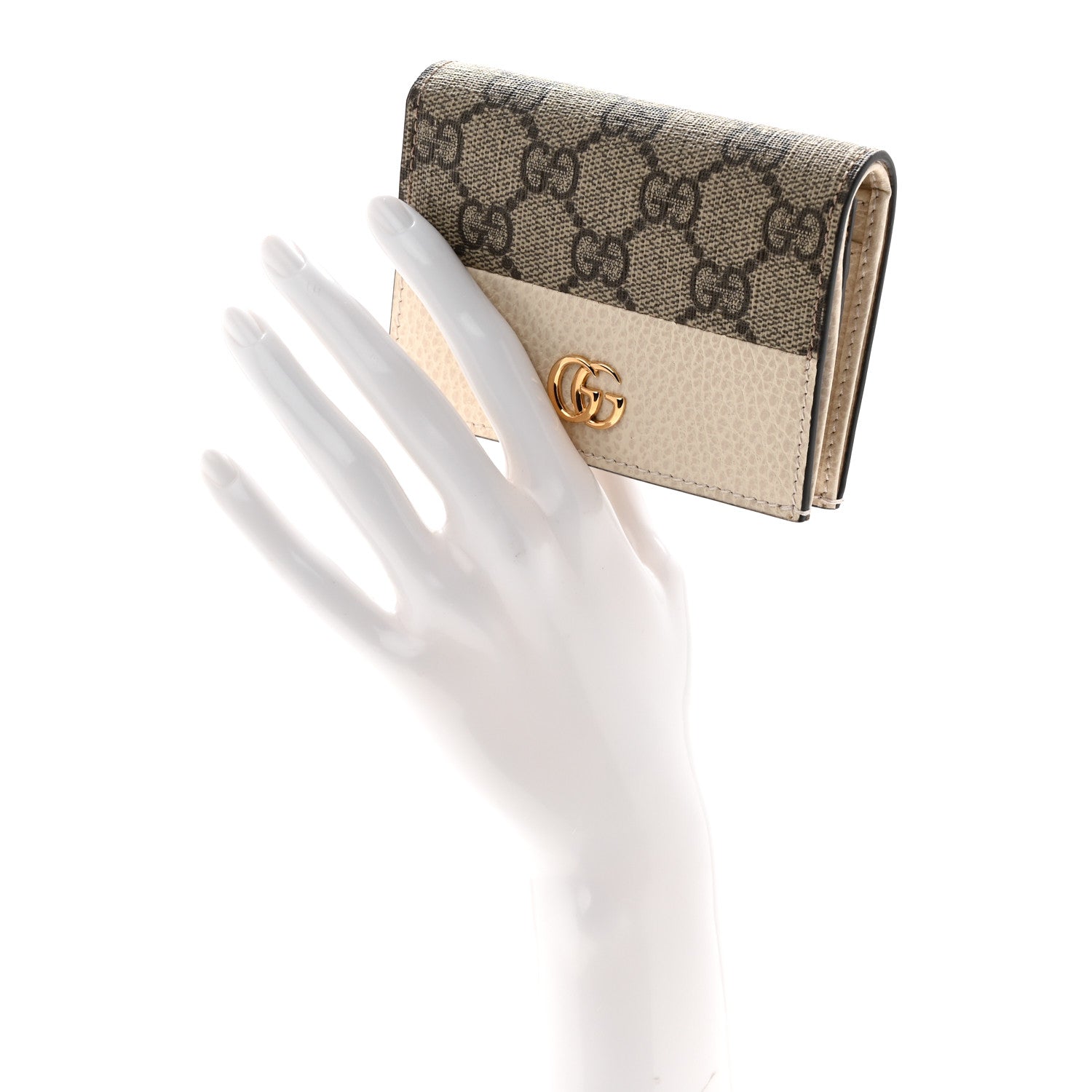 Dollar Calfskin GG Supreme Monogram GG Marmont Card Case Mystic White Beige Ebony