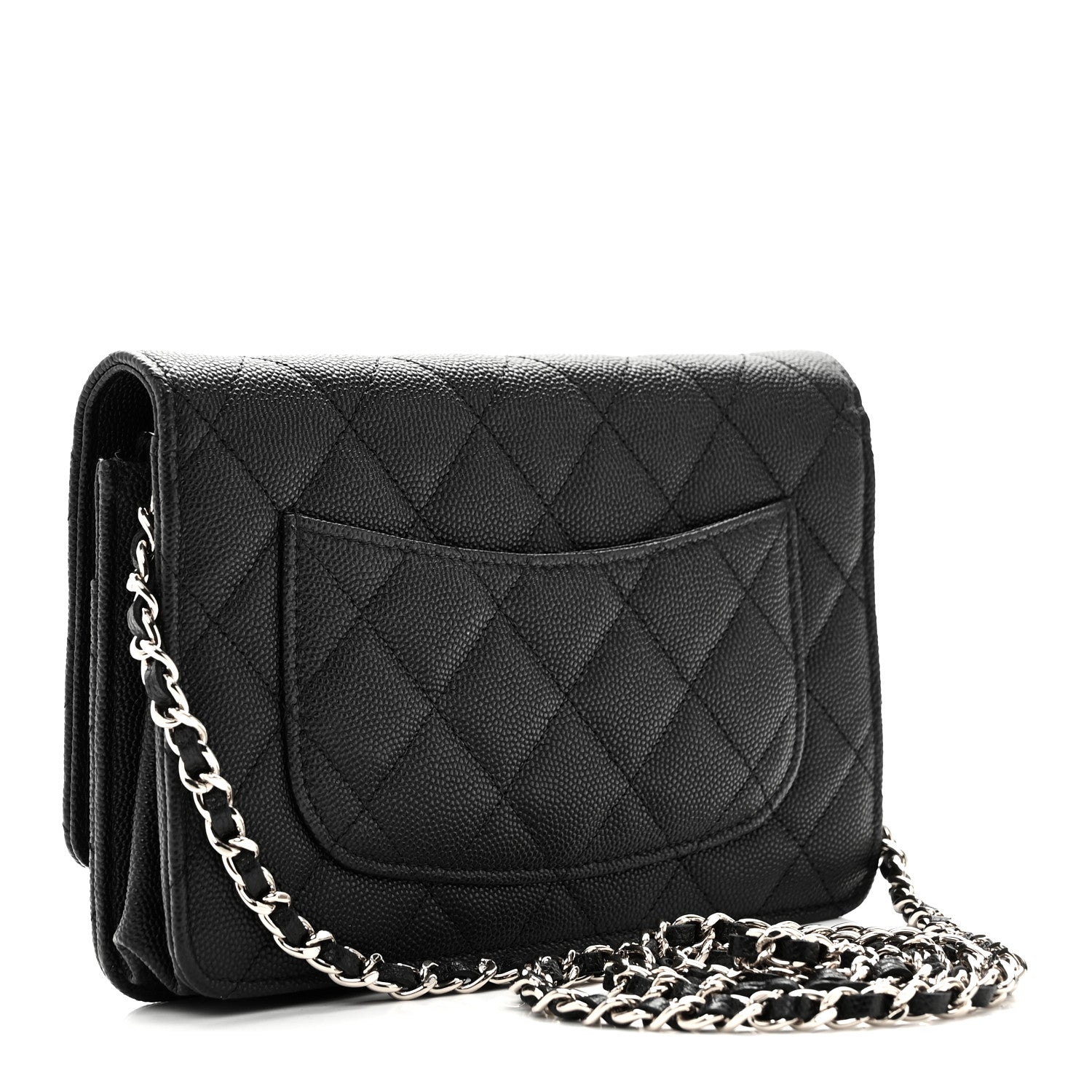 Caviar Quilted Striated CC Wallet On Chain WOC Black