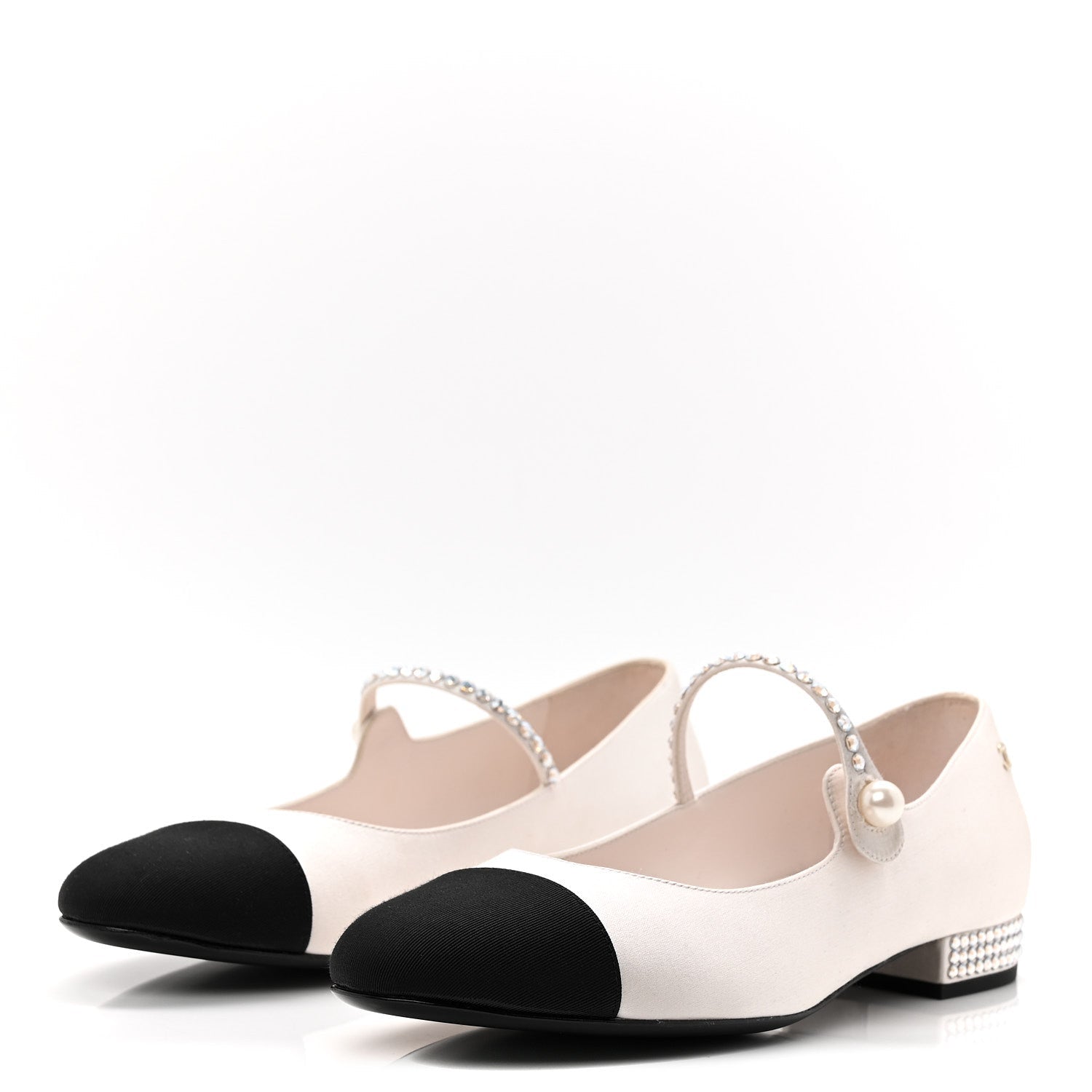 Strass Satin Grosgrain Mary Jane Flats 38 Ivory Black