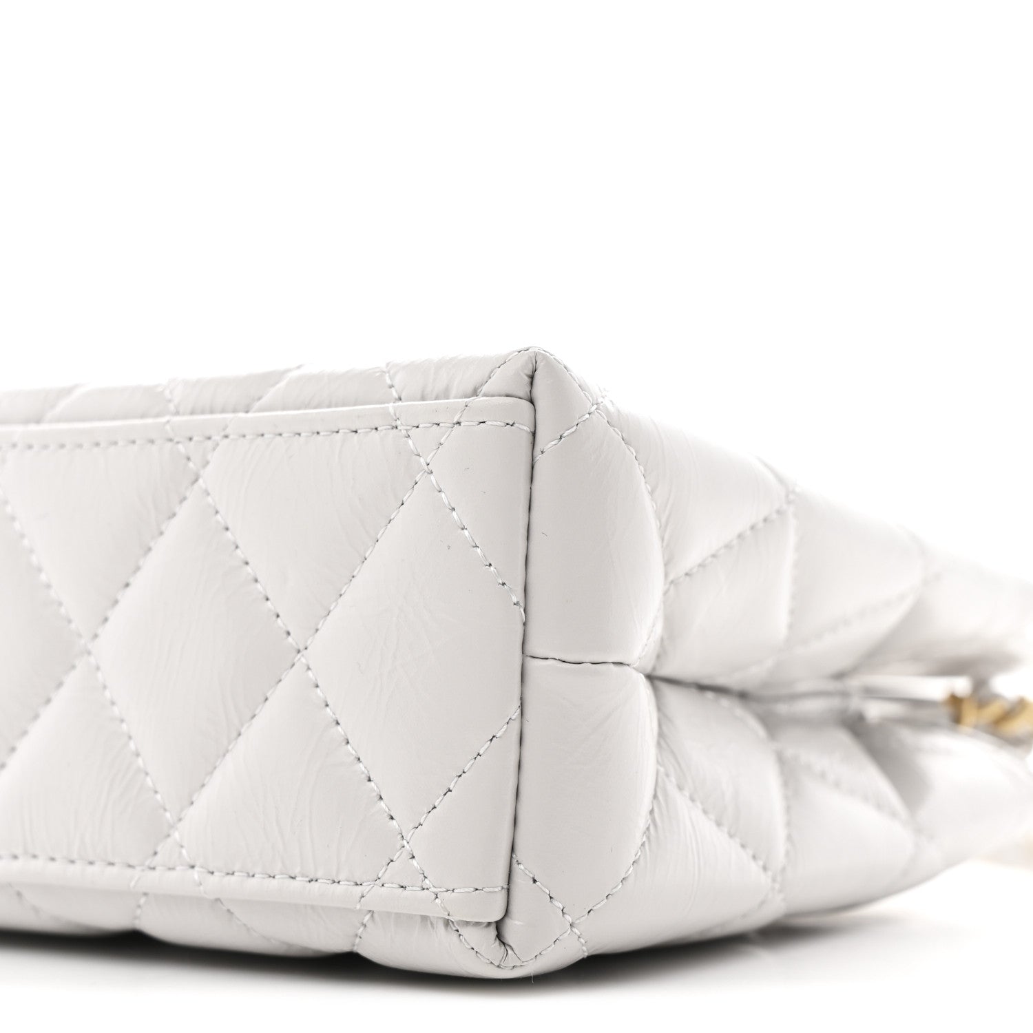 Shiny Aged Calfskin Quilted Nano Kelly Shopper Light Grey