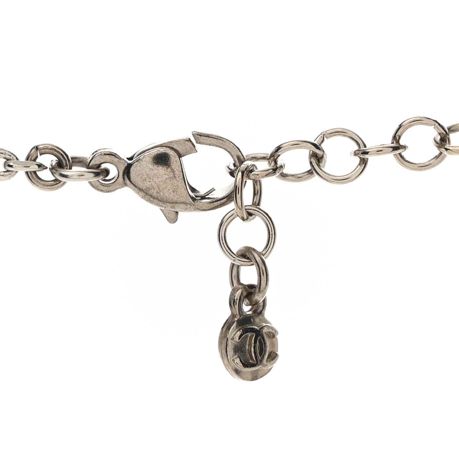 Crystal Bead CC Long Necklace Silver Black Transparent