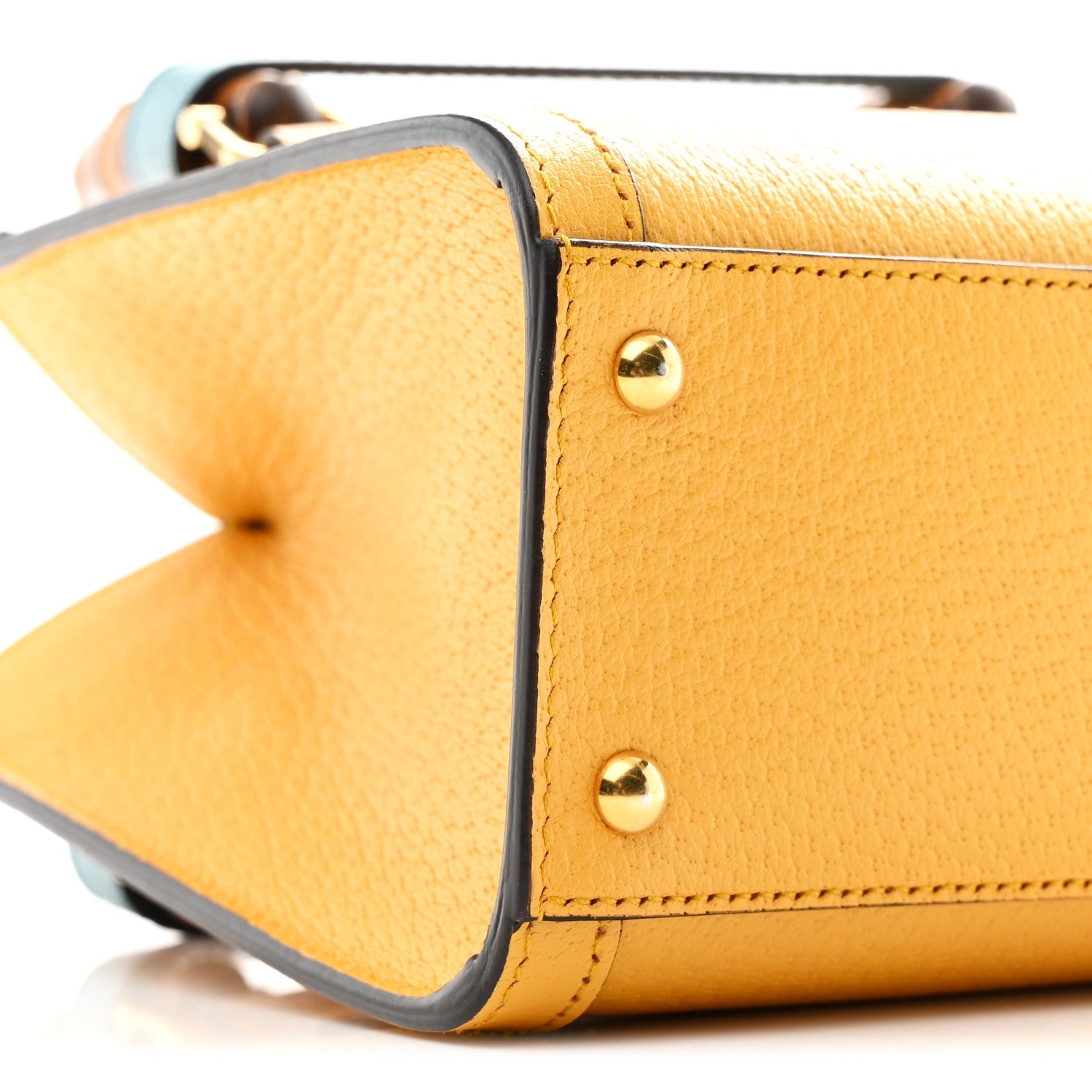 Textured Dollar Calfskin Web Mini Diana Tote Bag Yellow Dusty Azure