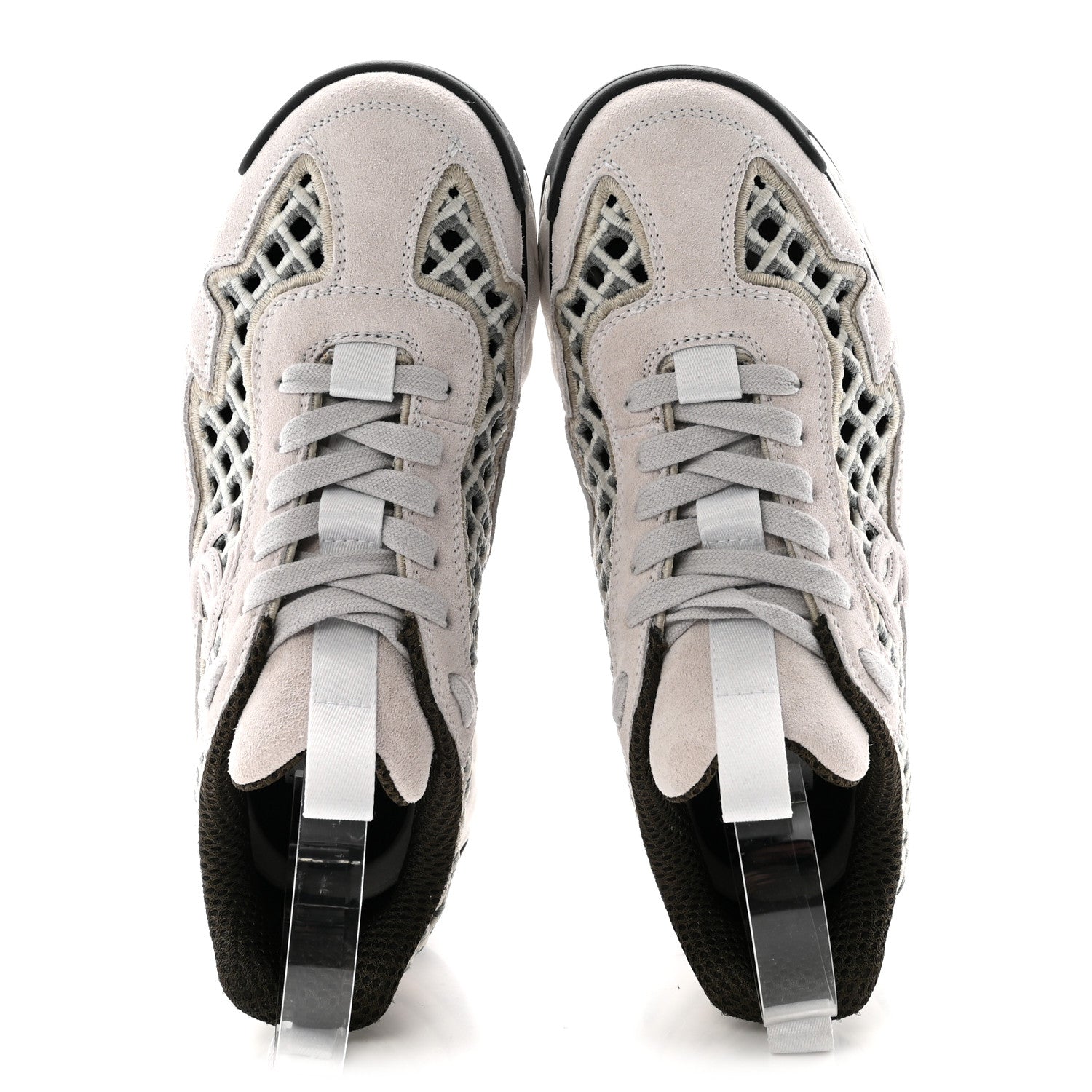 Suede Calfskin Embroidered CC Sneakers 35.5 Ecru Light Gray