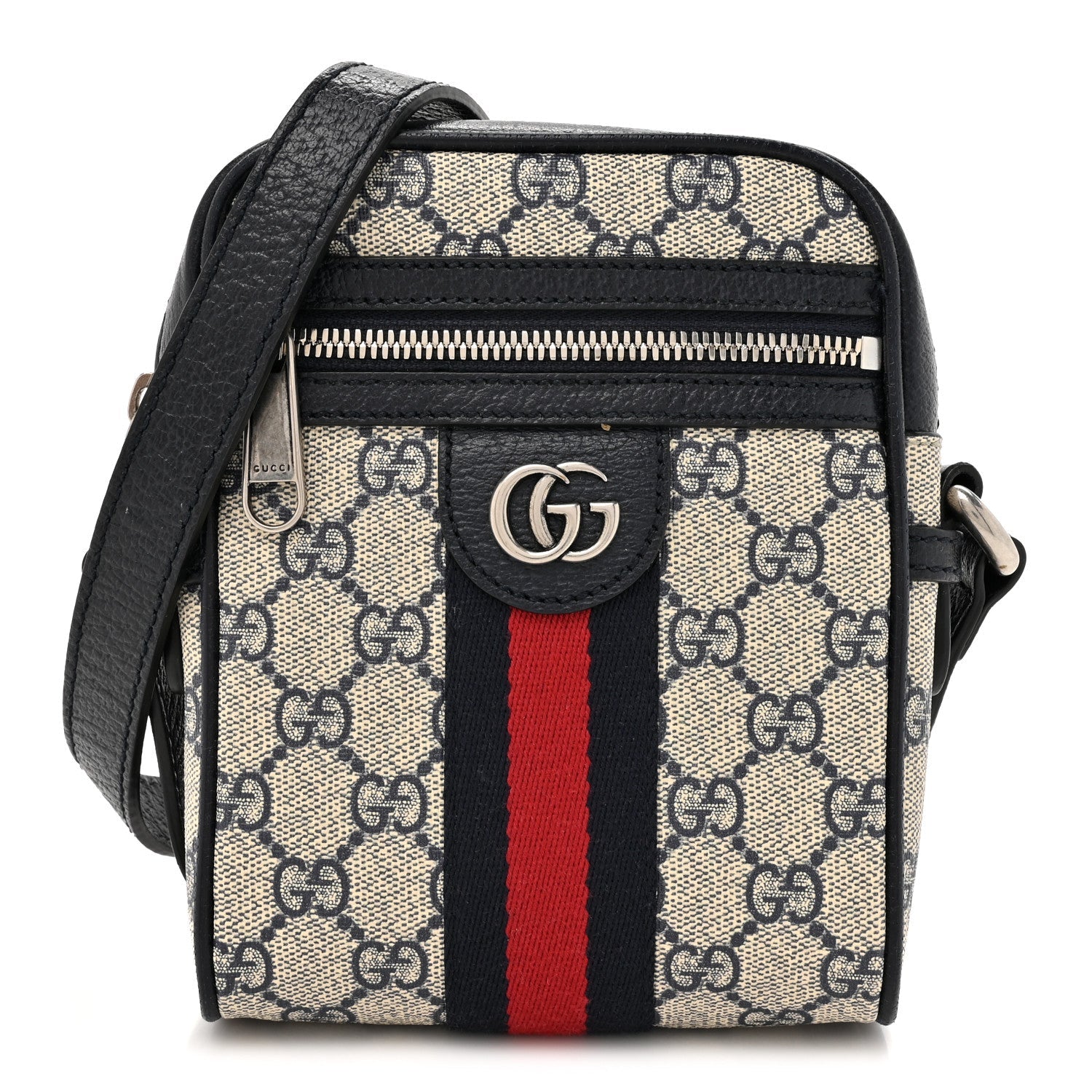 GG Supreme Monogram Textured Calfskin Web Mini Ophidia Messenger Beige Blue