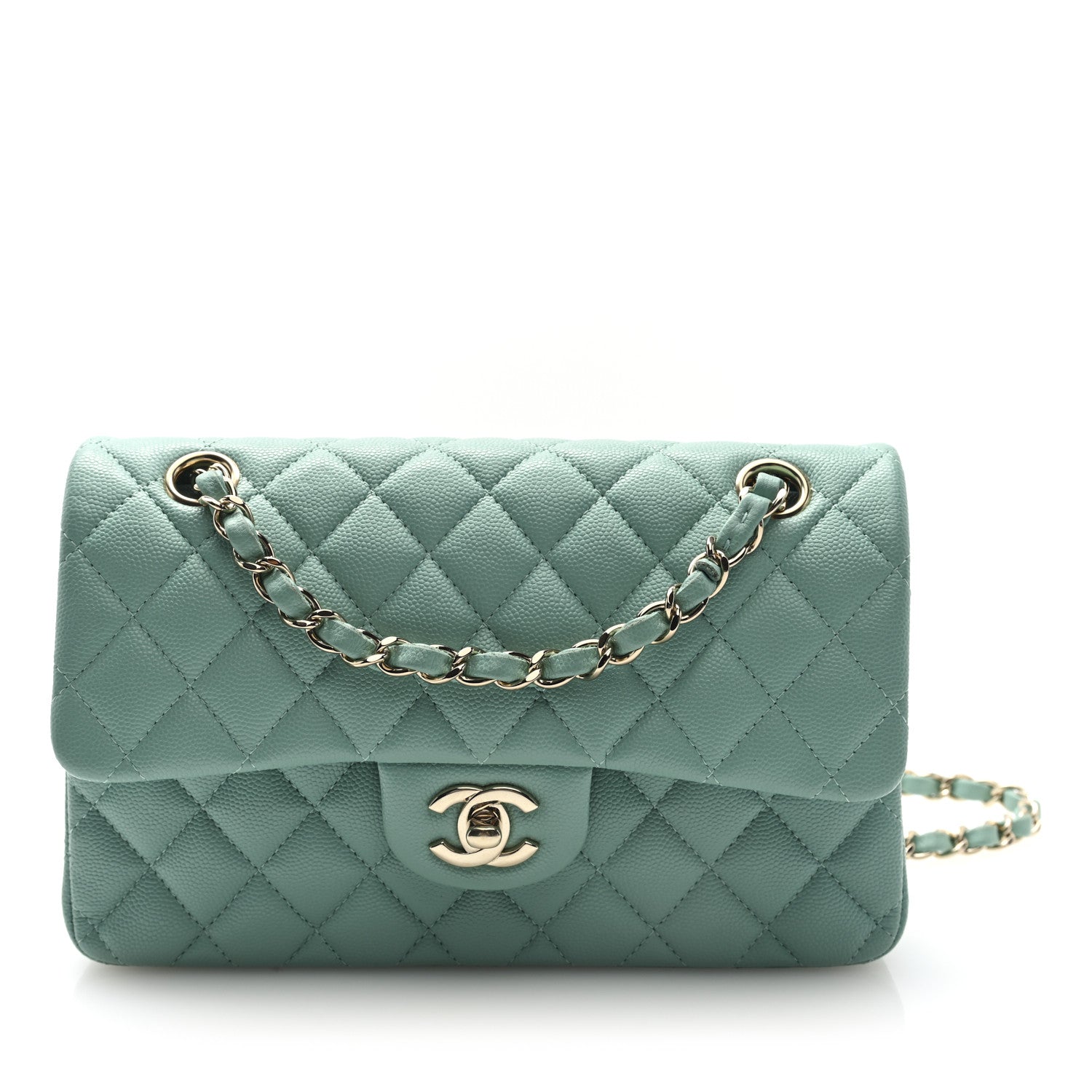 Caviar Quilted Small Double Flap Light Blue
