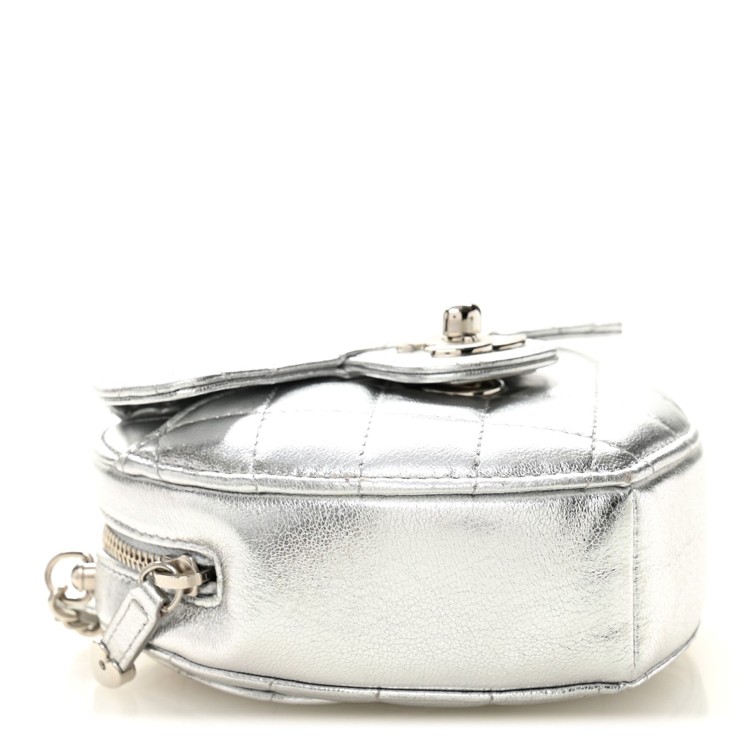 Metallic Lambskin Quilted CC In Love Heart Clutch With Chain Silver