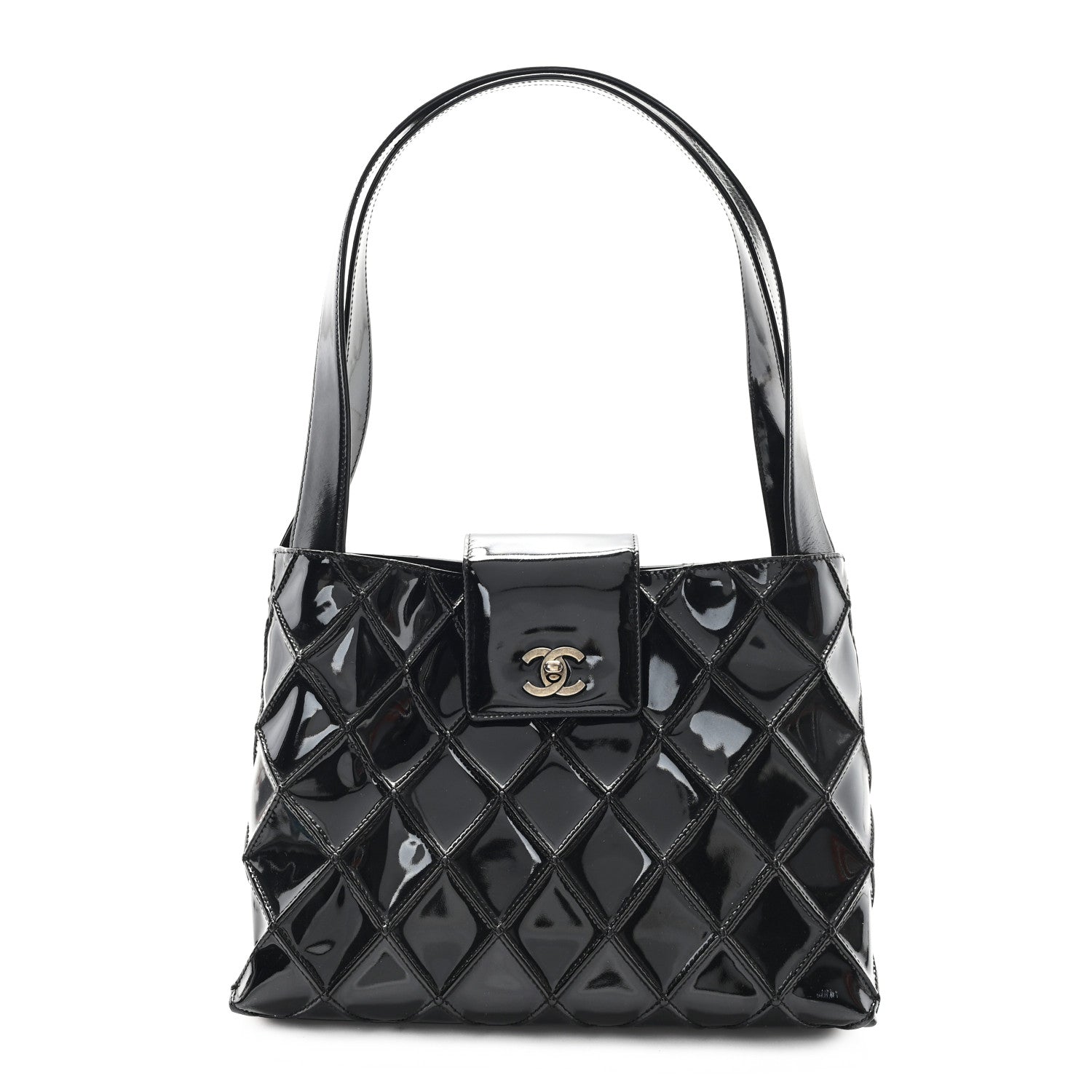 Patent Quilted Shoulder Bag Black