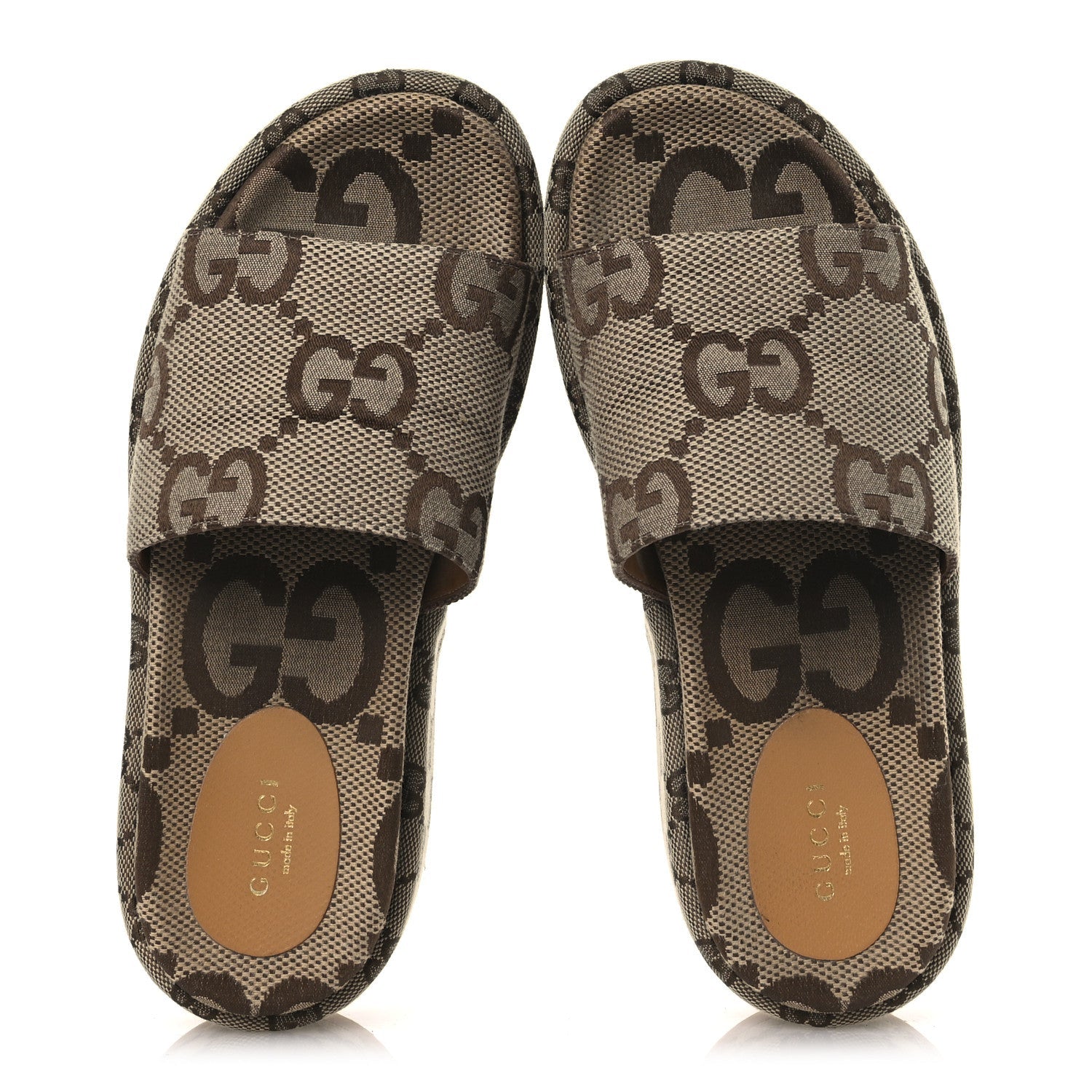 Monogram Maxi GG Angelina Platform 55mm Slide Sandals 37 Camel Ebony