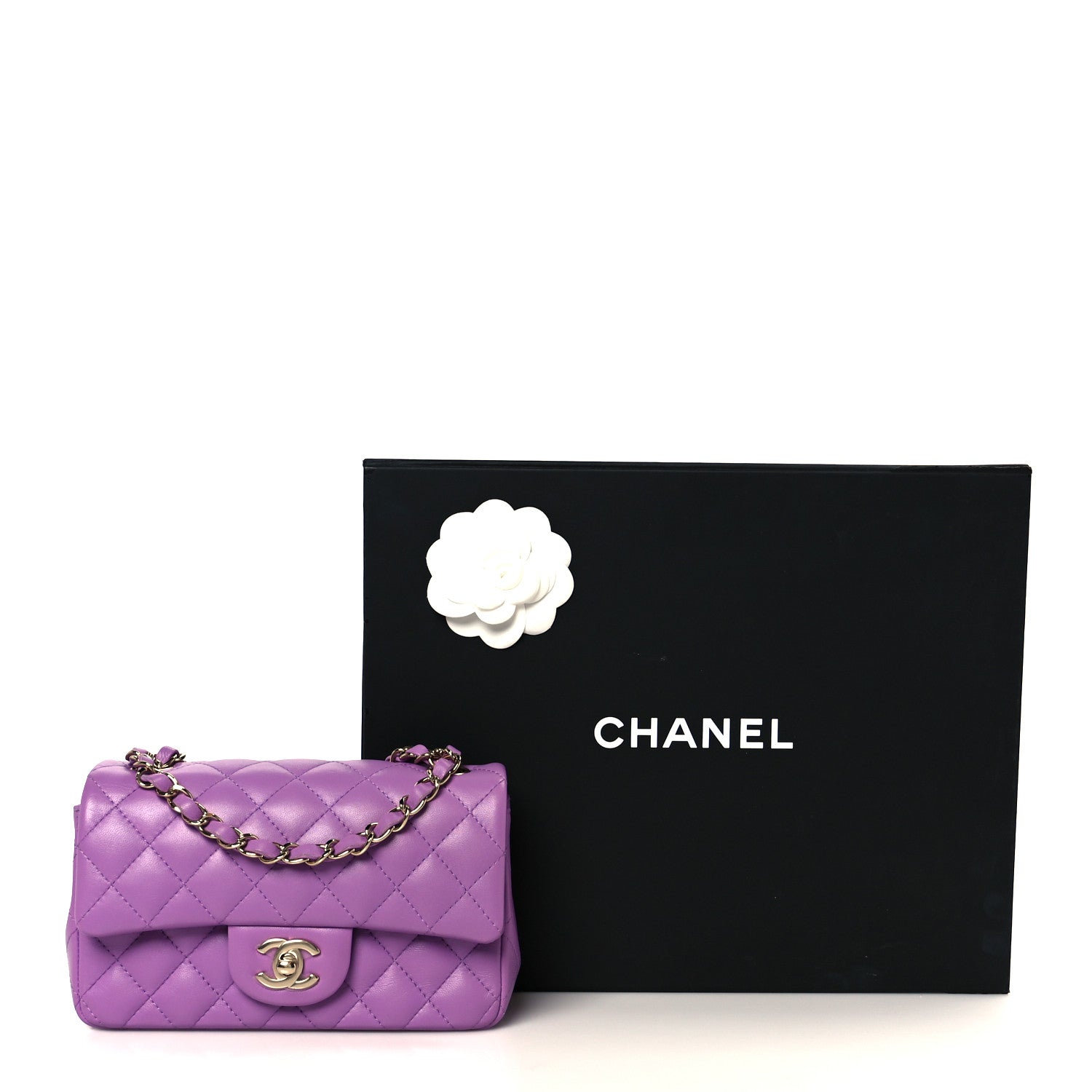 Lambskin Quilted Mini Rectangular Flap Purple