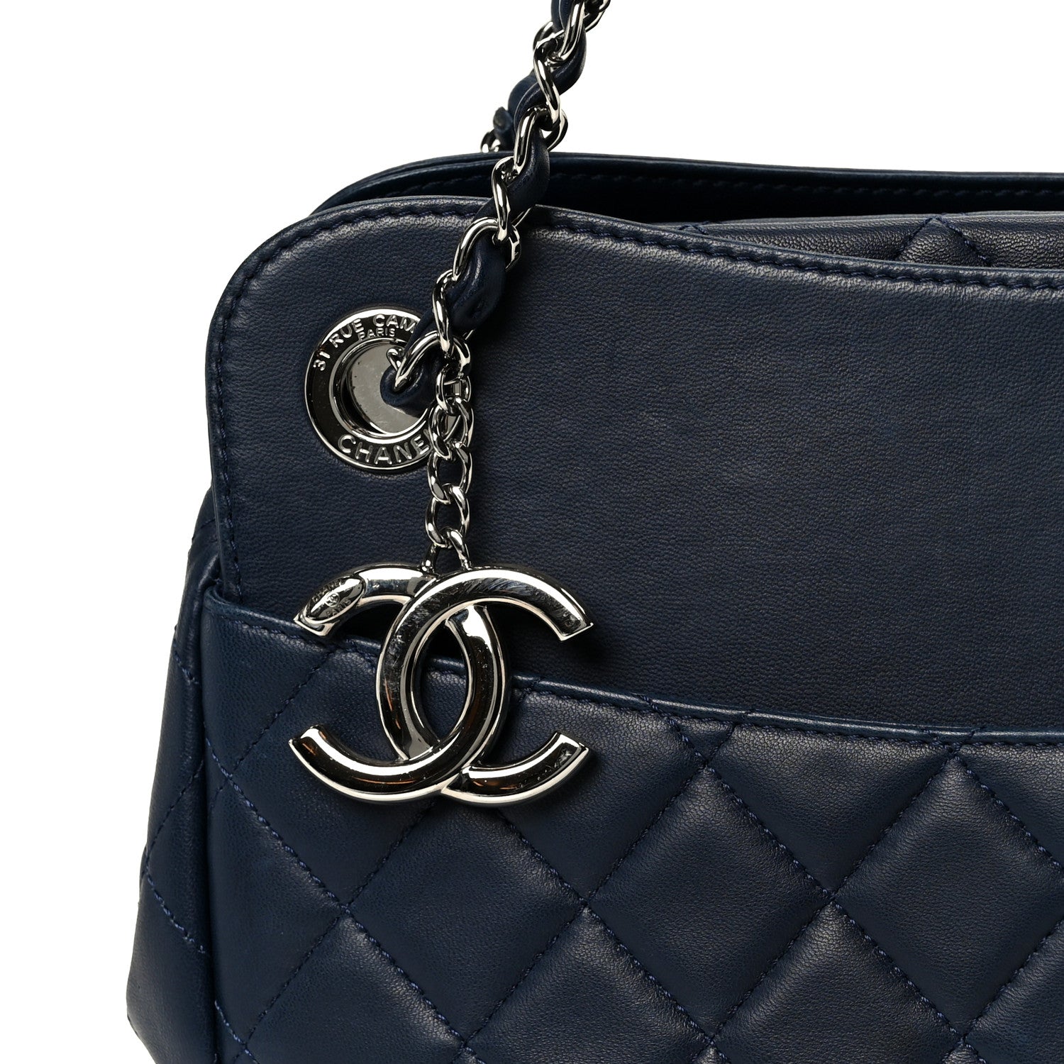 Lambskin Quilted Chanel 7 Large Tote Navy